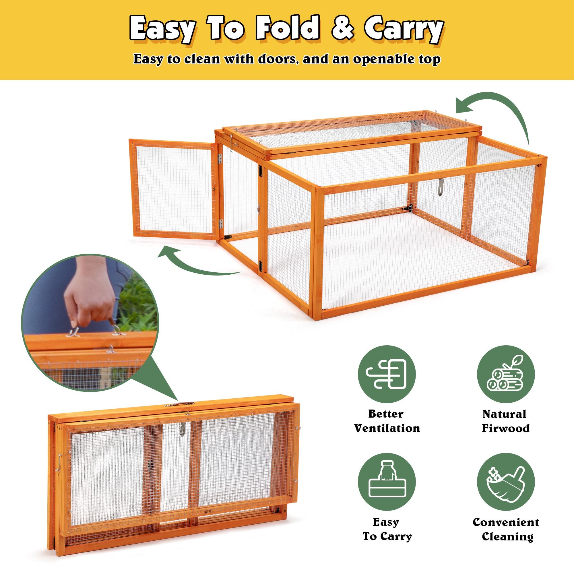Coziwow Folding Chicken Coop, Wooden Rabbit Hutch for Small Animals with Roosting Bar, Orange