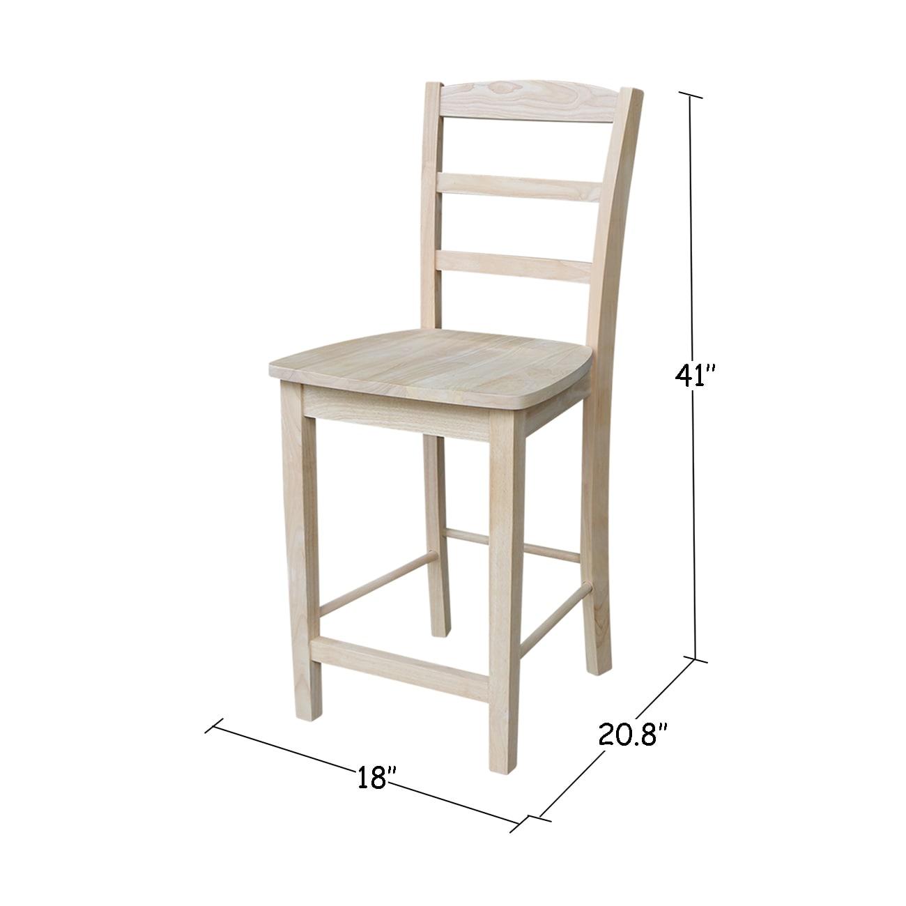 24" Madrid Counter Height Barstool Unfinished - International Concepts: Solid Parawood, Ladder-Back Design, Rubberwood Legs