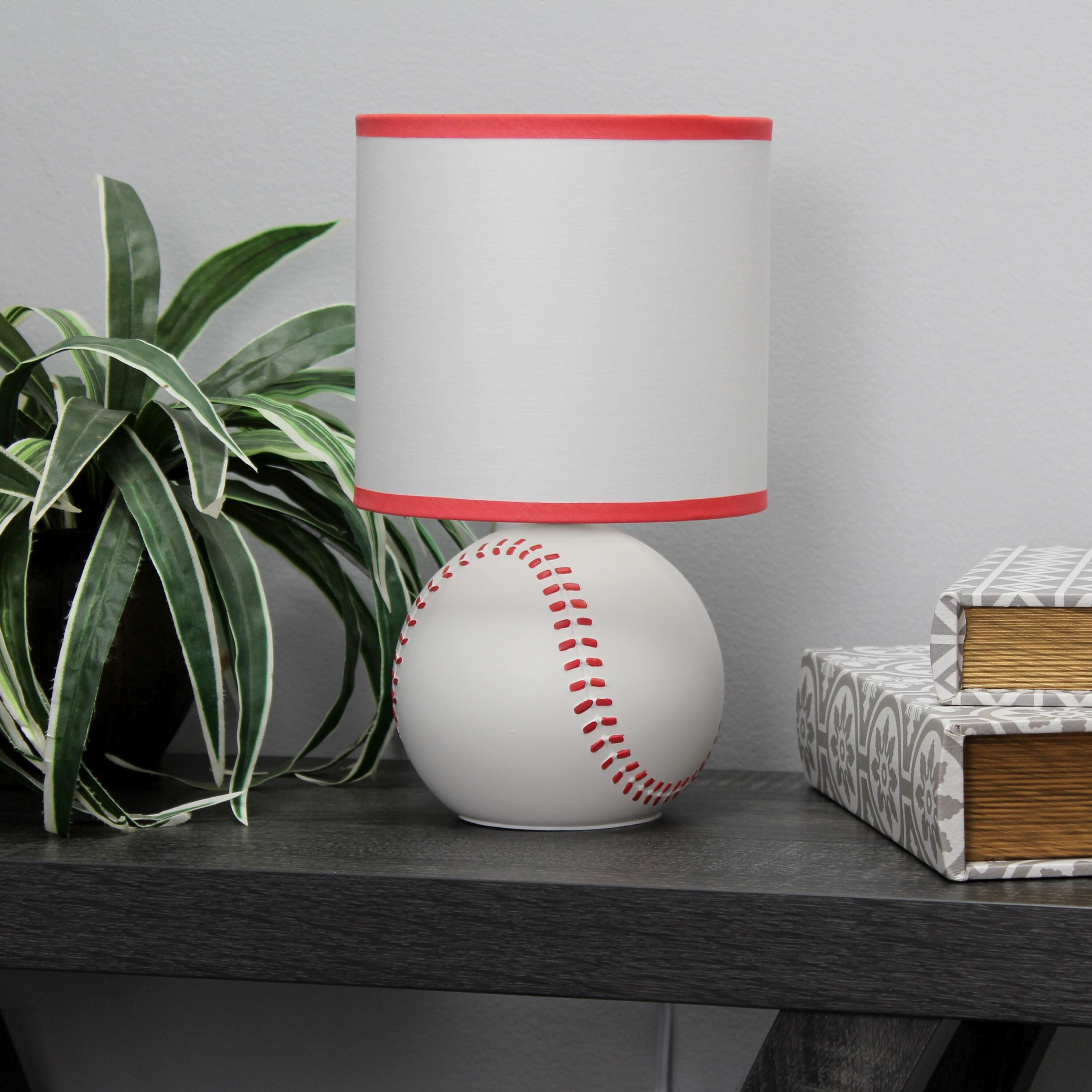 Simple Designs 10.7" SportsLite Mini Baseball Table Lamp Mancave White and Red