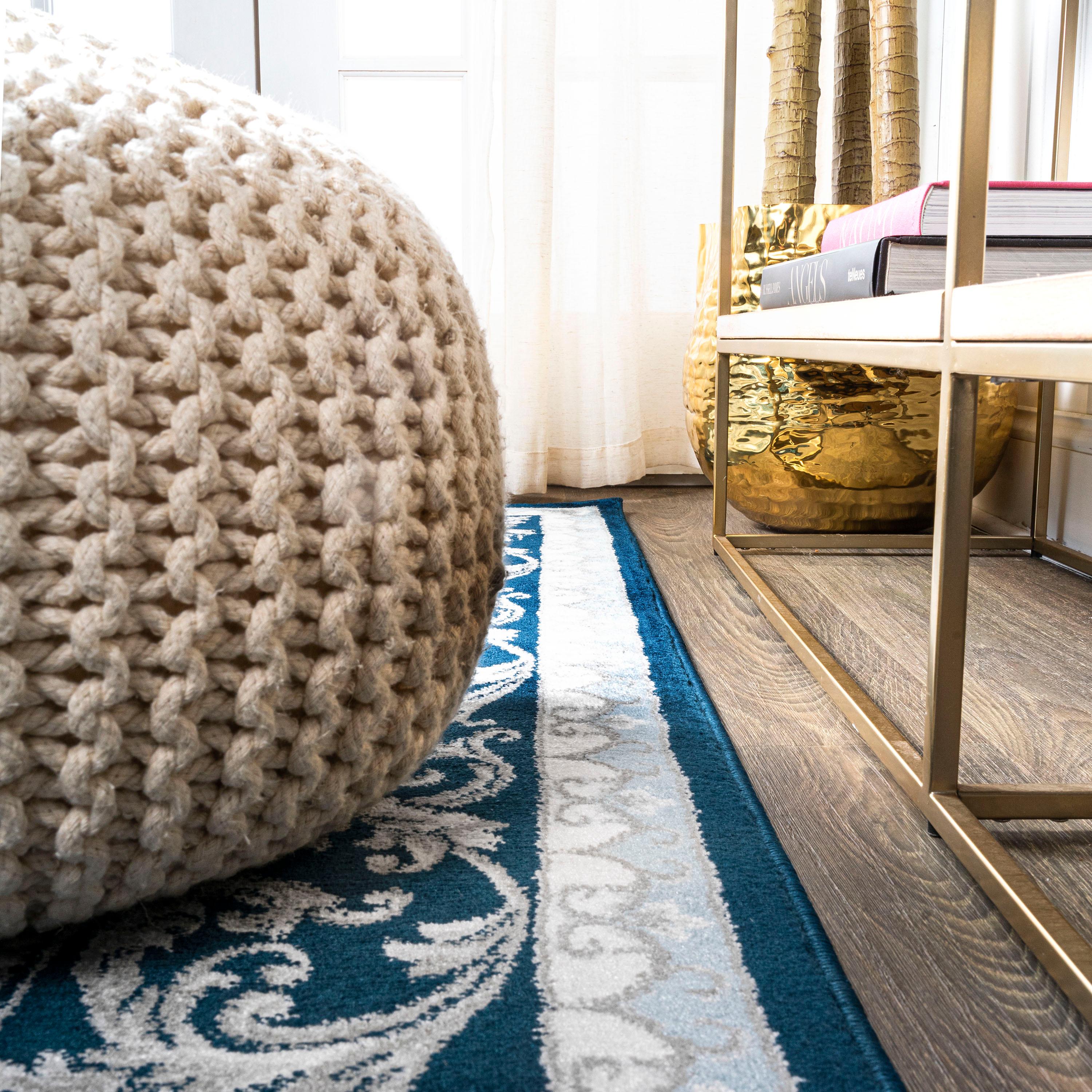 3'x 5' Acanthus French Border Area Rug, Navy/Blue - JONATHAN Y