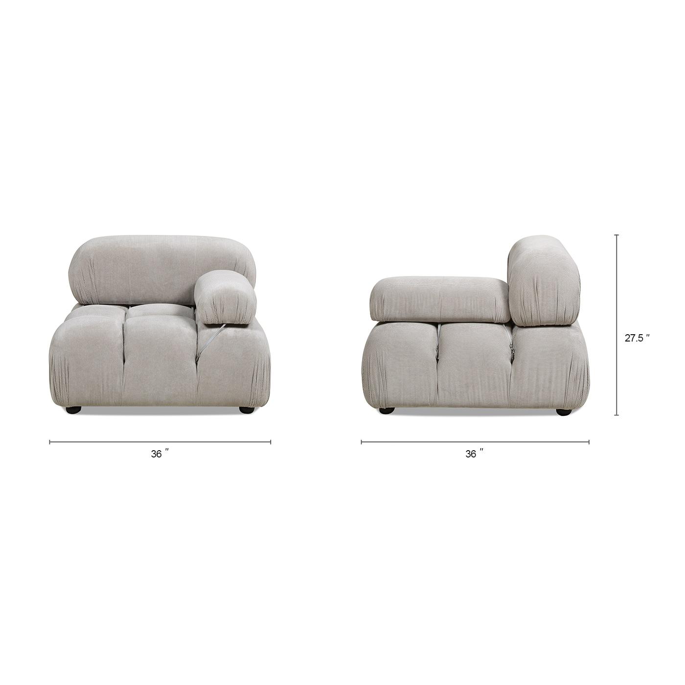 Pebble Gray Corduroy 36" Modular Accent Chair with Wood Frame