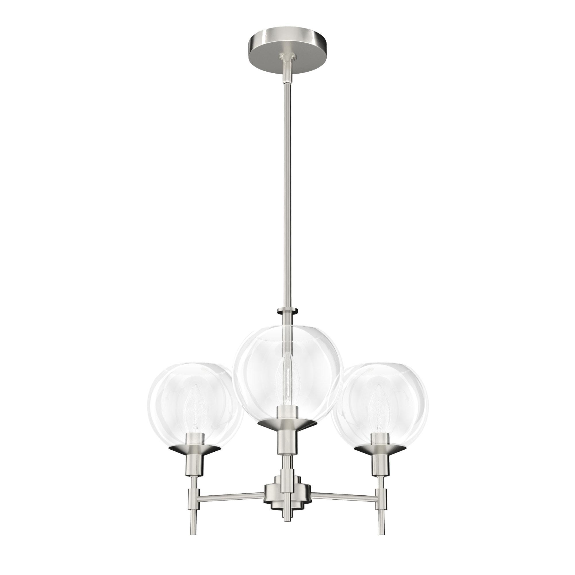 Hunter - Xidane 3-light Brushed Nickel, Medium Size Chandelier, Dimmable, Mid Century Modern Style, Candle Shaped, for Bedrooms, Kitchens, Dining, Living Rooms - 19740