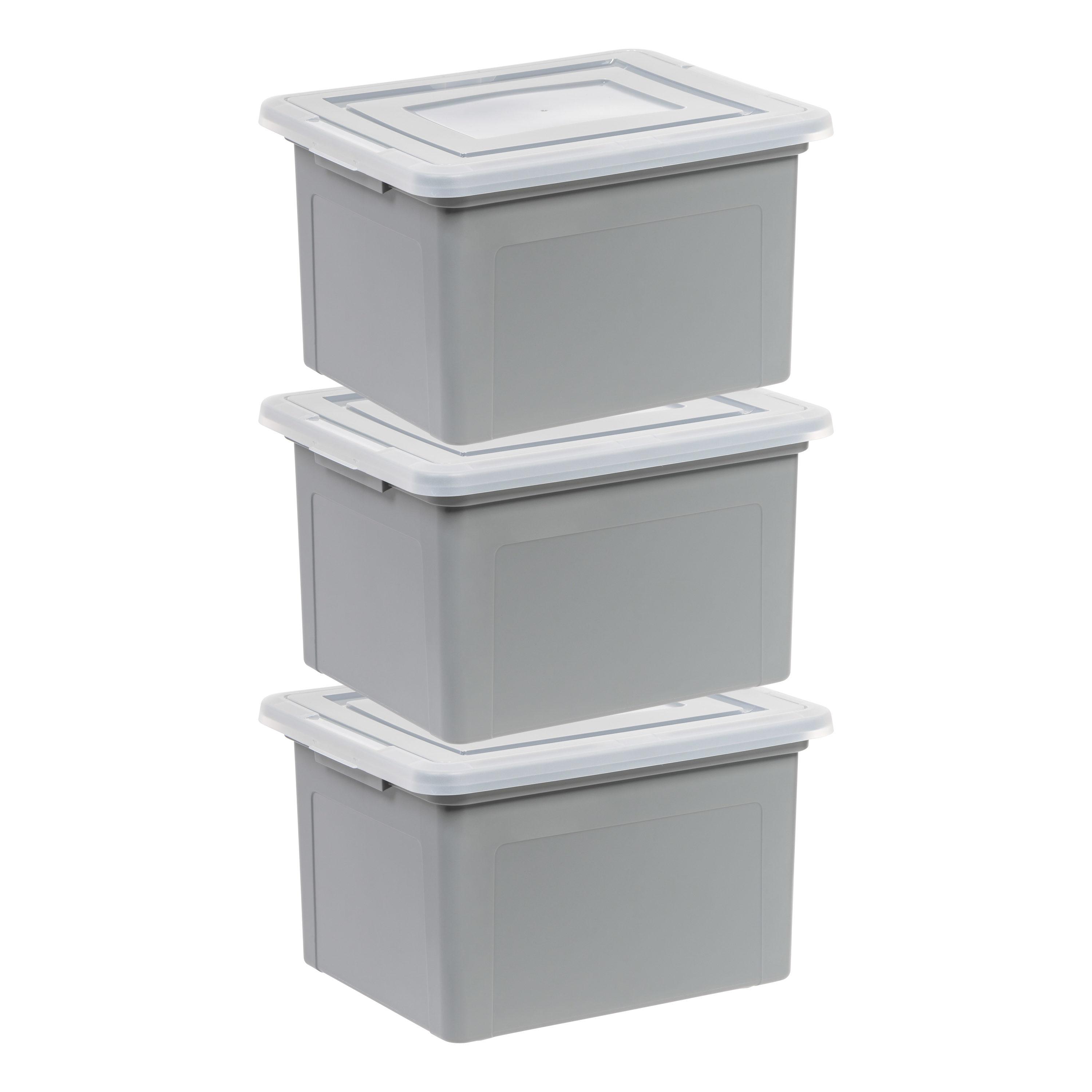 IRIS 32qt 3pk Letter Plastic File Box: Hanging File Folders Storage Bin, File Organizer, Gray, No Assembly Required