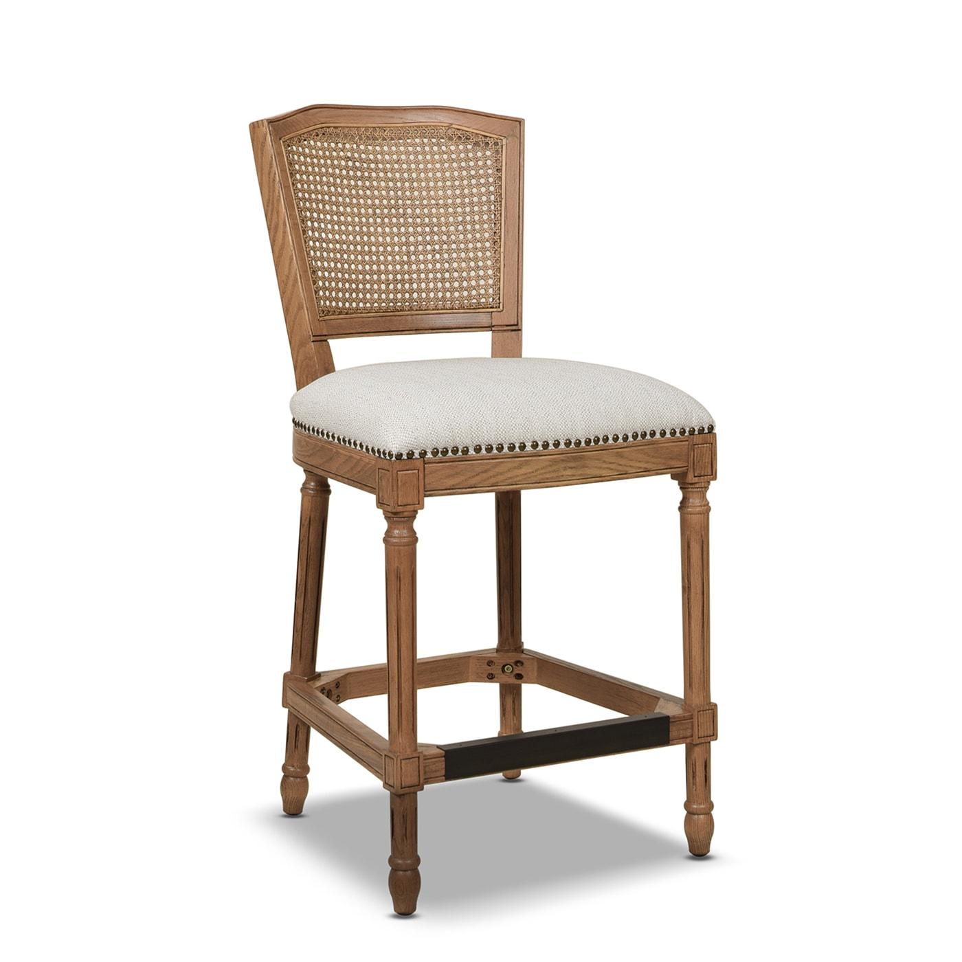 French Country Oak & Wicker Counter Bar Stool in White Pepper