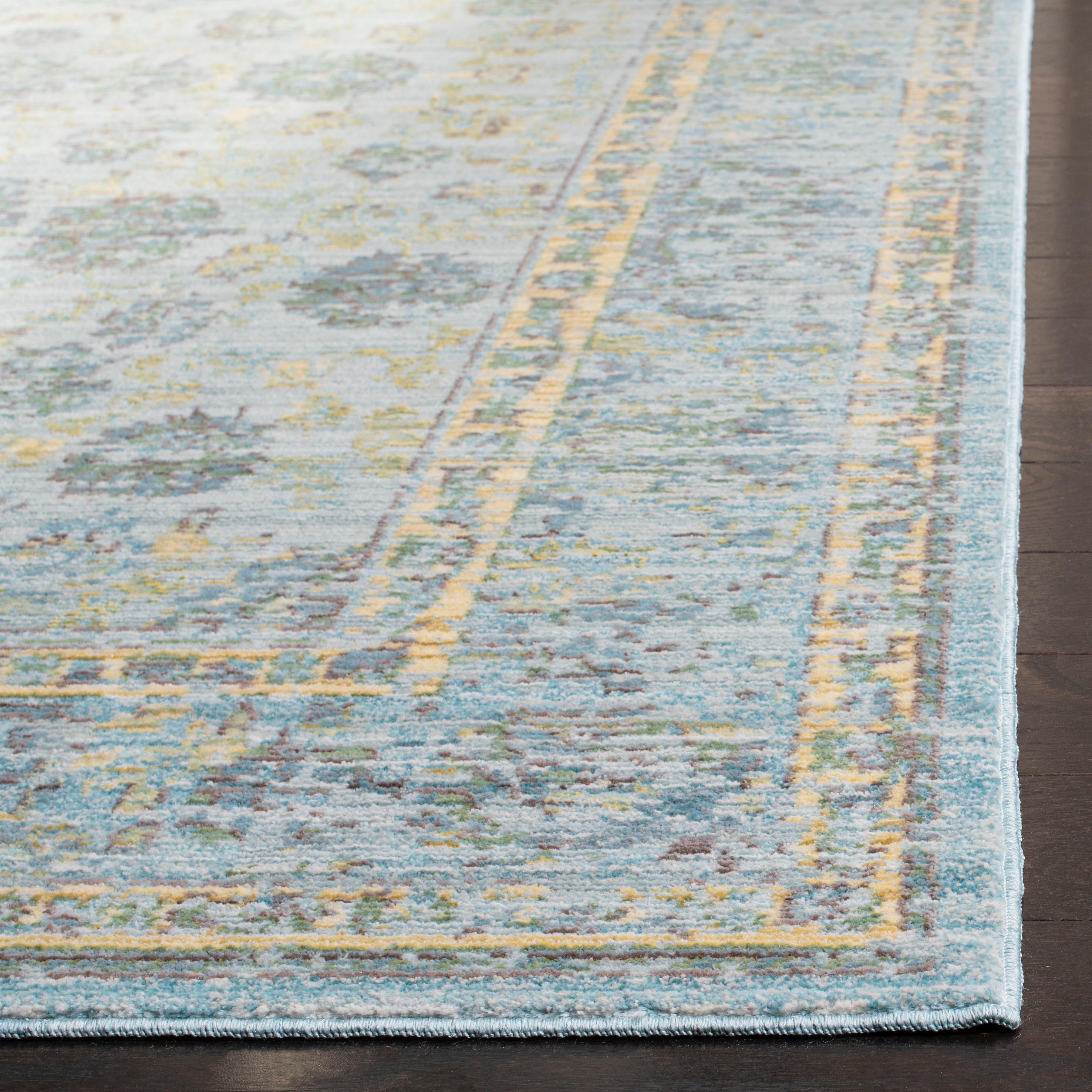 SAFAVIEH Valencia Cionadogh Floral Bordered Polyester Area Rug, Light Blue/Turquoise, 4' x 6'