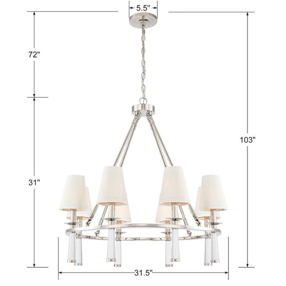 Chic Polished Nickel 8-Light Chandelier with White Silk Drum Shade