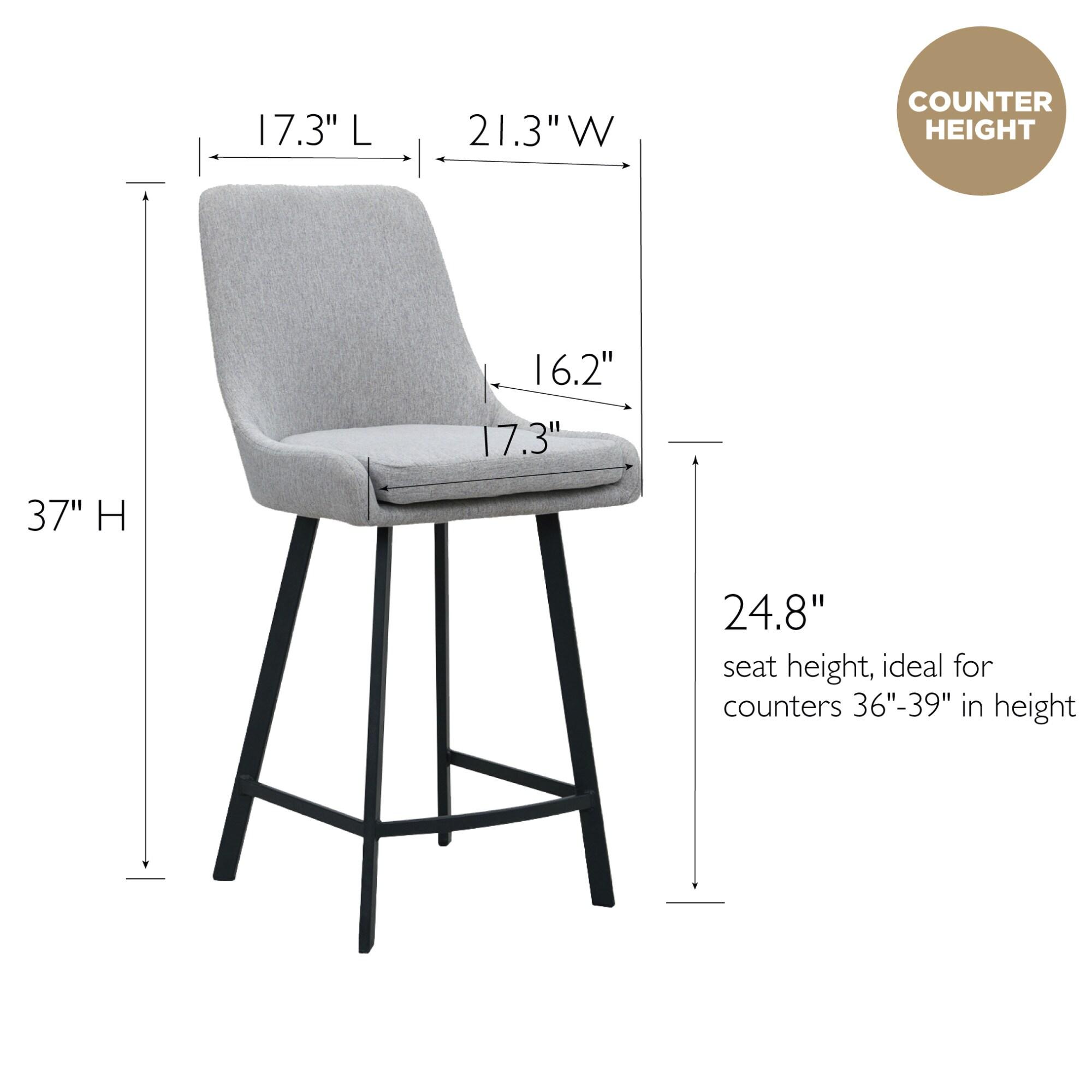 Leick Home Upholstered Back Counter Height Stool with Steel Base Set of 2 in Gray and Black