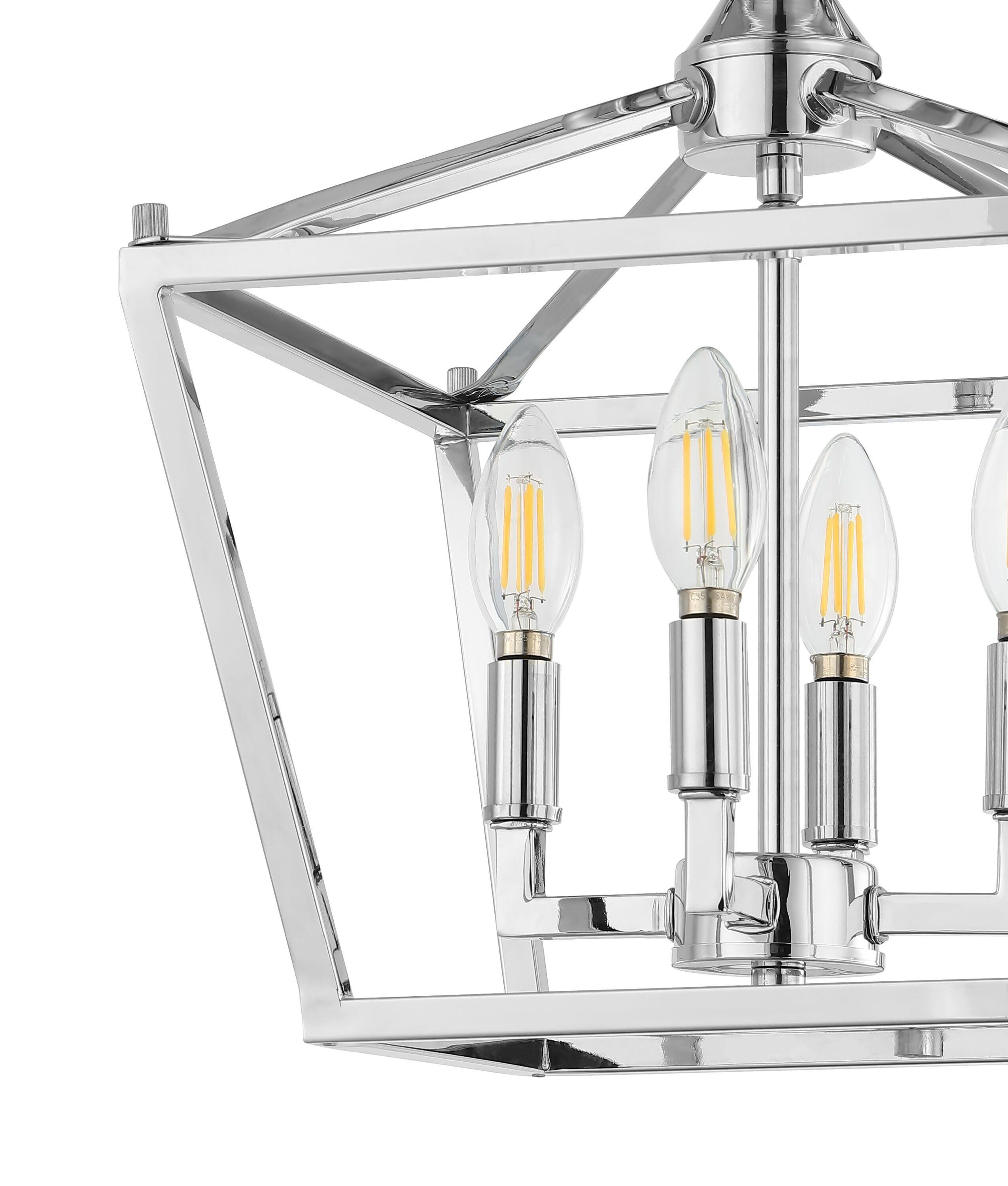 Plains Mini Lantern 12 in. 4-Light Chrome Iron Modern Farmhouse LED Flush Mount