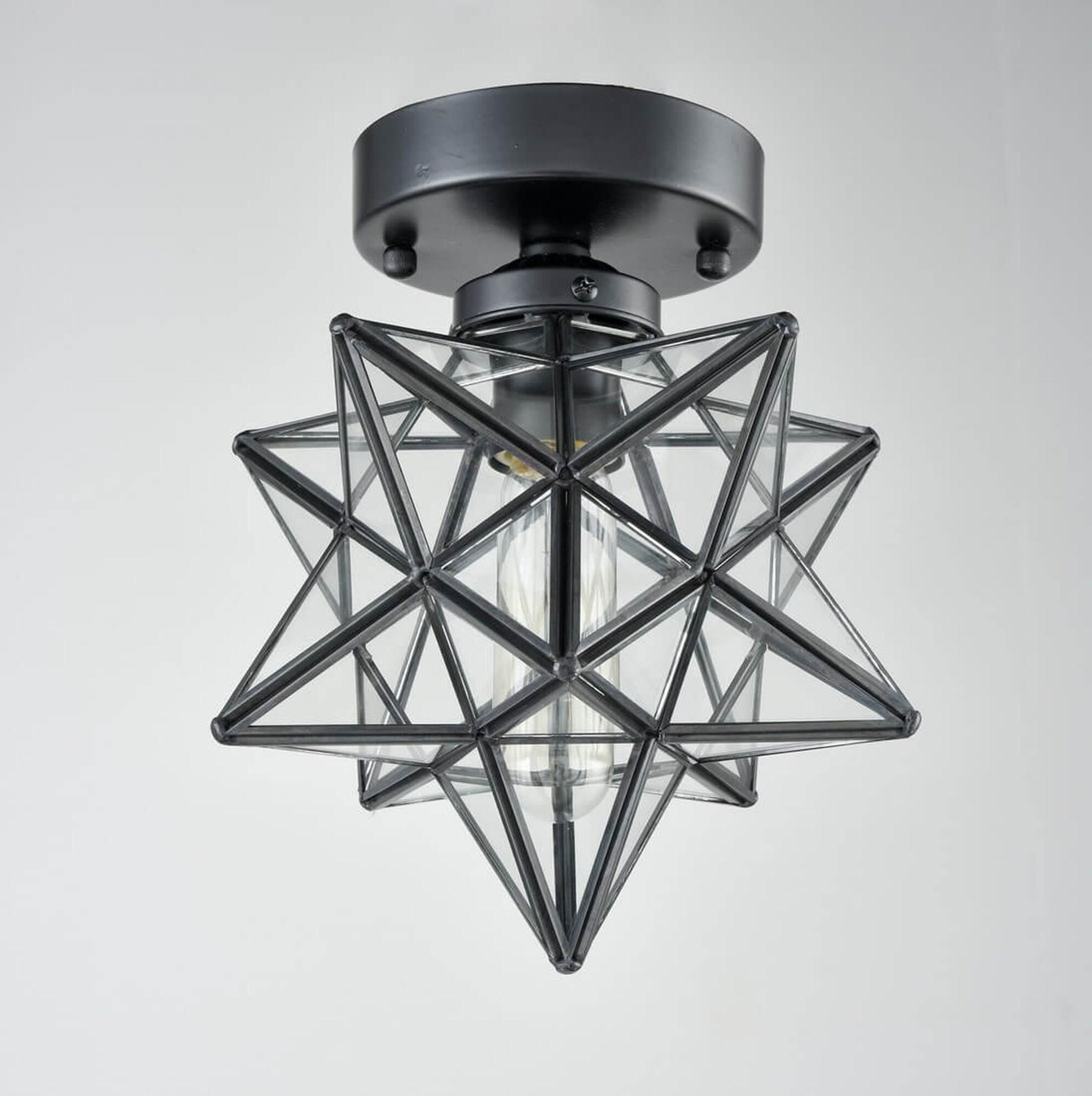 Industrial Moravian Star 8-Inch Clear Glass and Metal Ceiling Light
