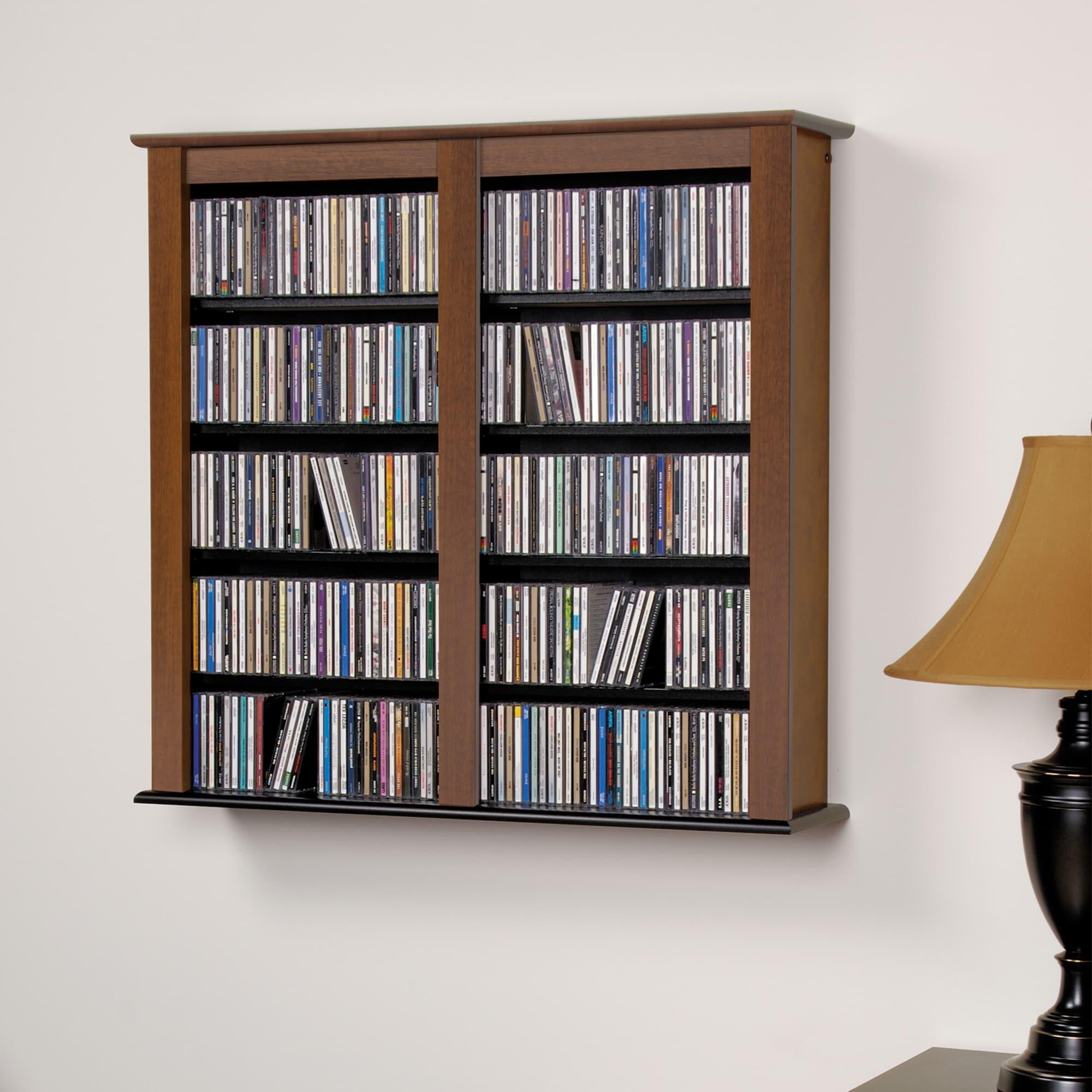 Prepac Double Floating Media Wall Storage in Cherry and Black