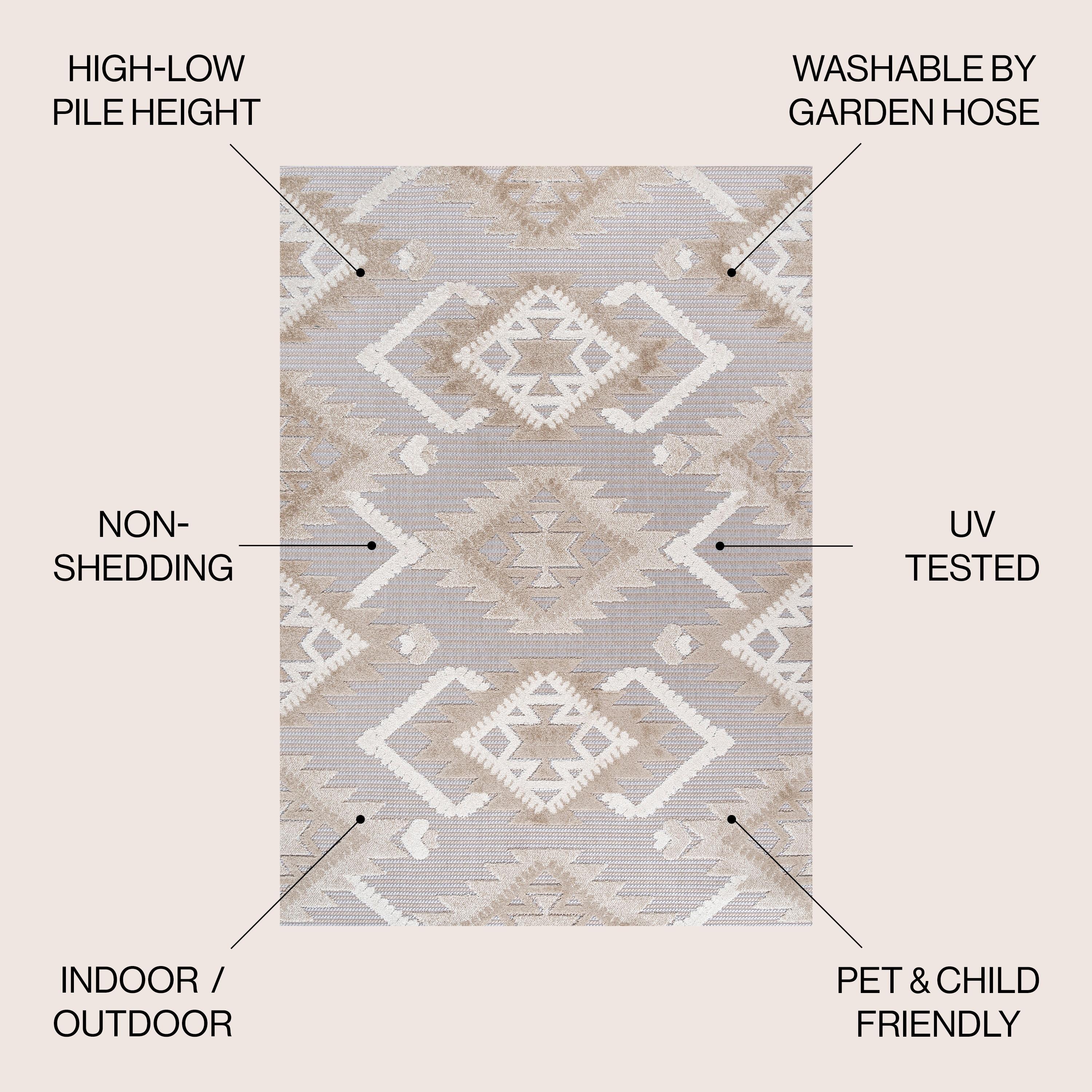 3'x5' Sumak High-Low Pile Neutral Diamond Kilim Indoor/Outdoor Area Rug, Beige/Gray - JONATHAN Y