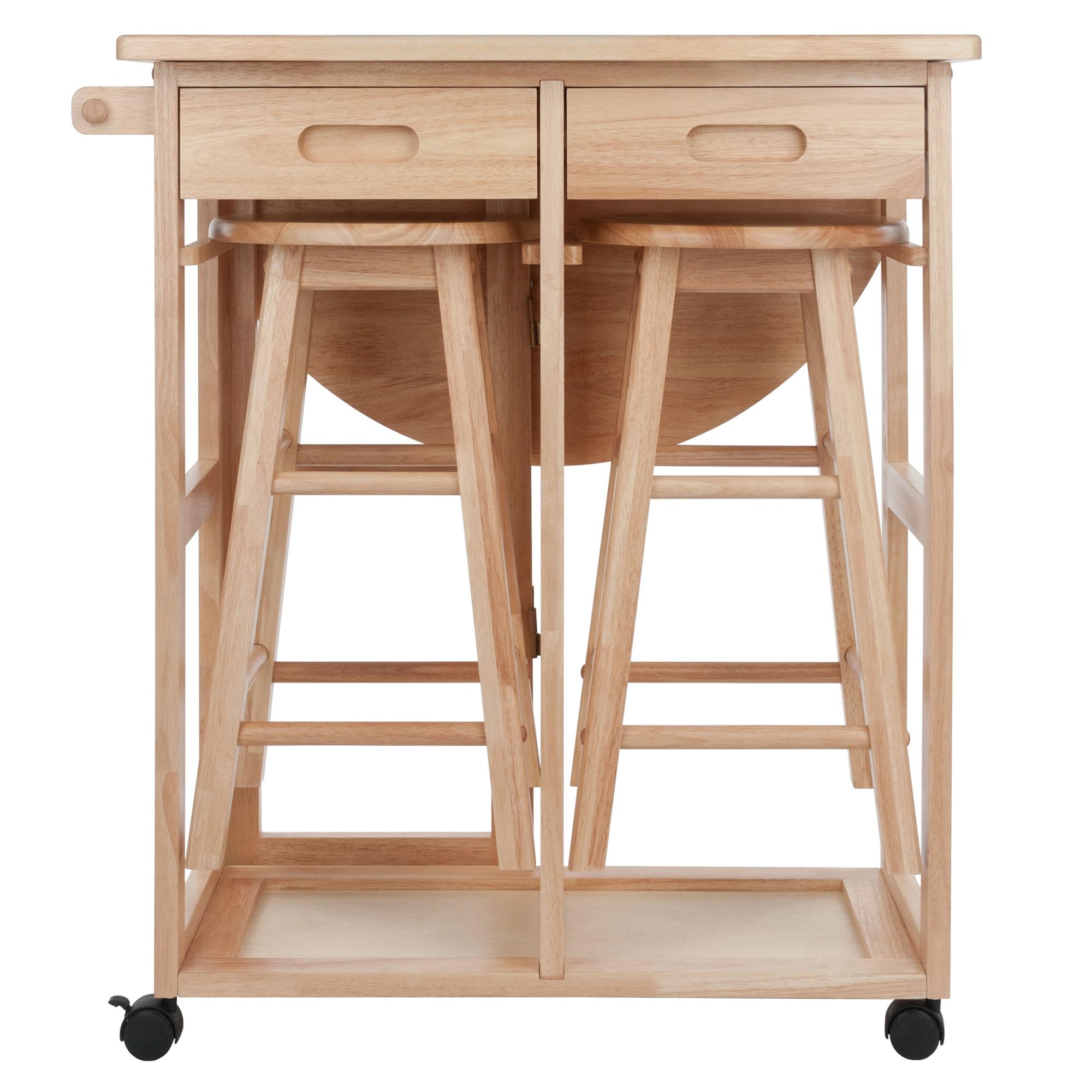 Winsome 3pc Burnett Space Saver Set Beech: Compact Folding Table with 2 Stools, Wood Frame