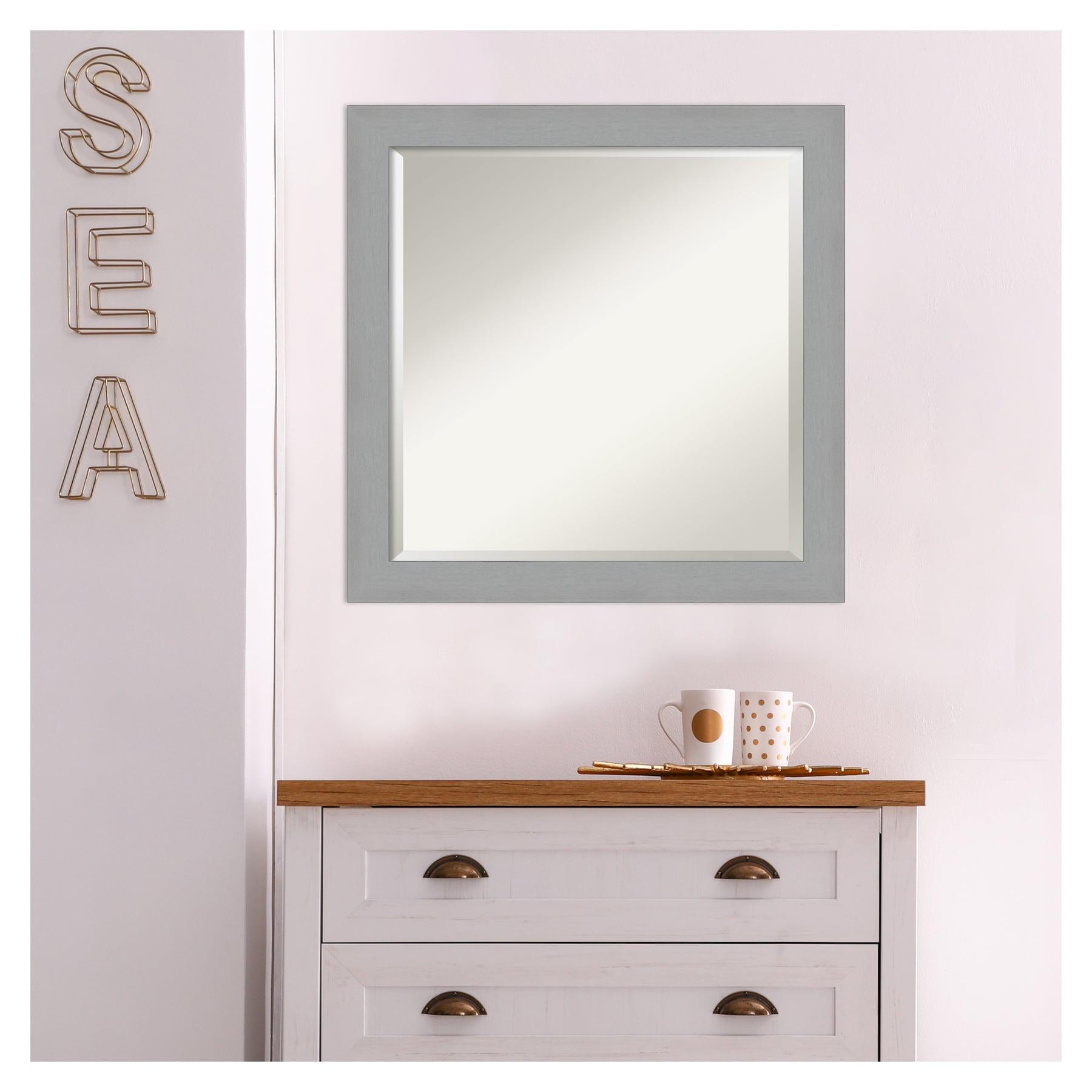24" x 24" Brushed Nickel Framed Wall Mirror Silver - Amanti Art: Modern Square Beveled, No Assembly Required