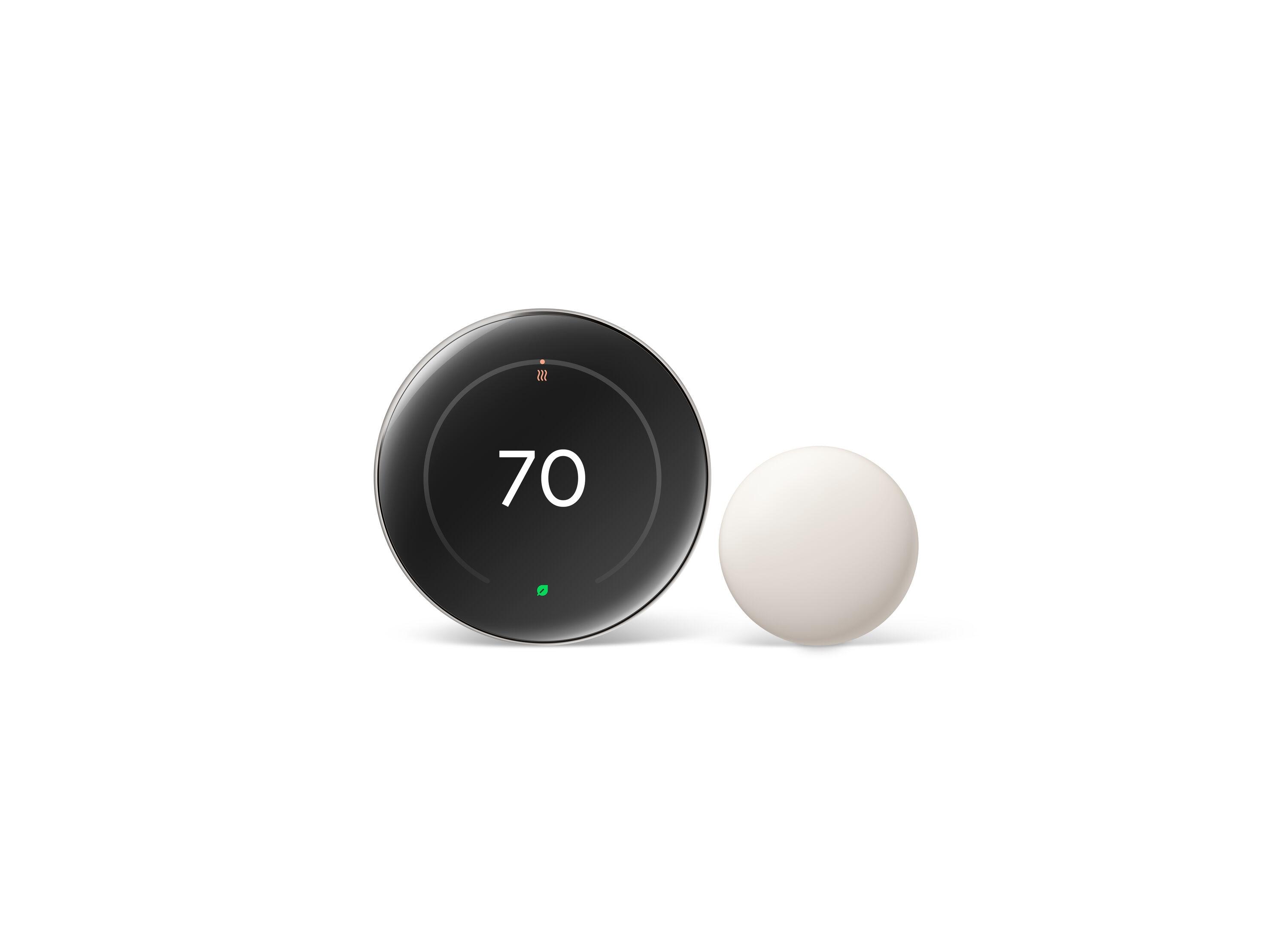 Google Nest Learning Thermostat (4th Gen) with Nest Temperature Sensor (2nd Gen) - Silver: Wi-Fi, Energy Star Certified