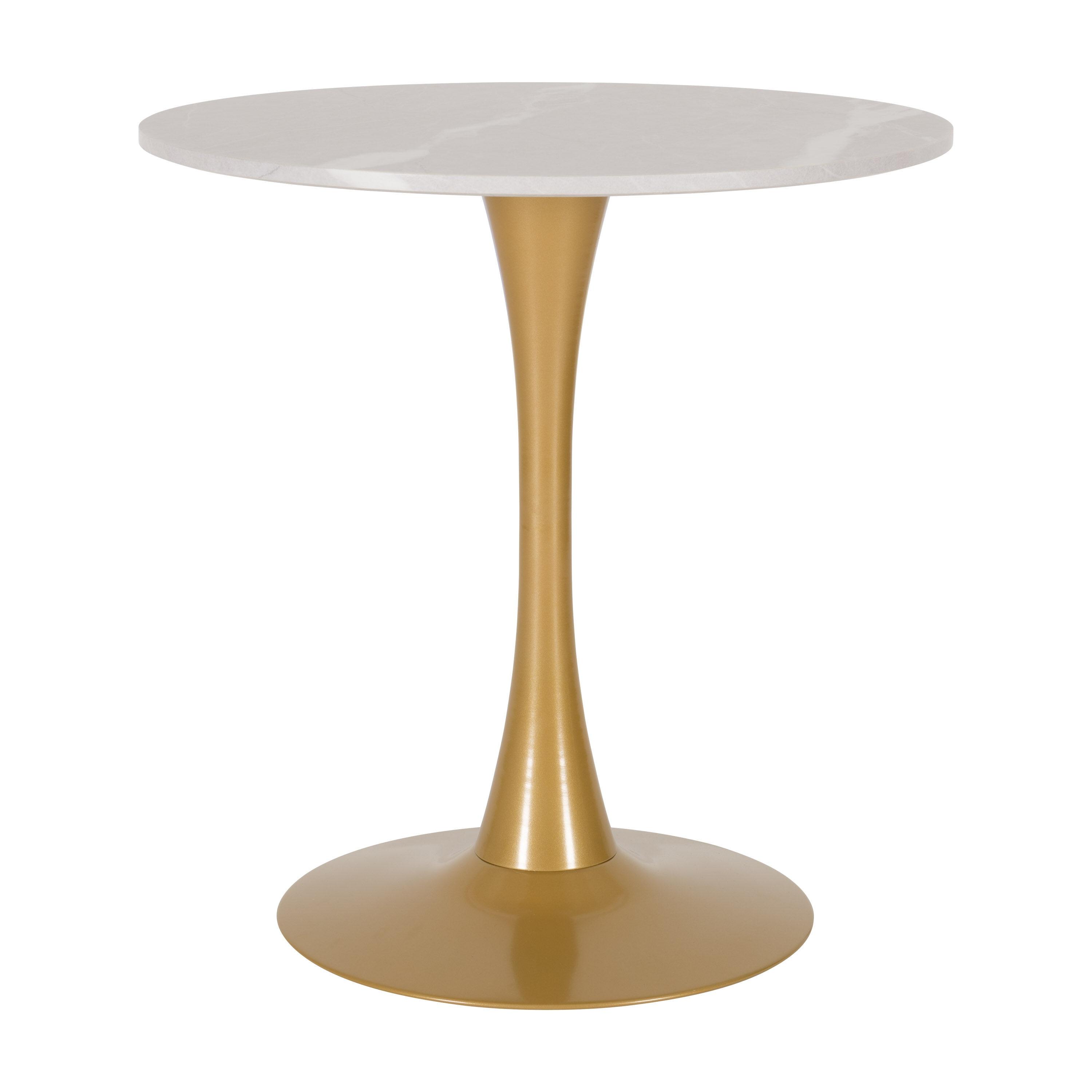 Modern Ivo Round Bistro Table Gray Marble/Gold - CorLiving: Sturdy Metal Base, Seats 4