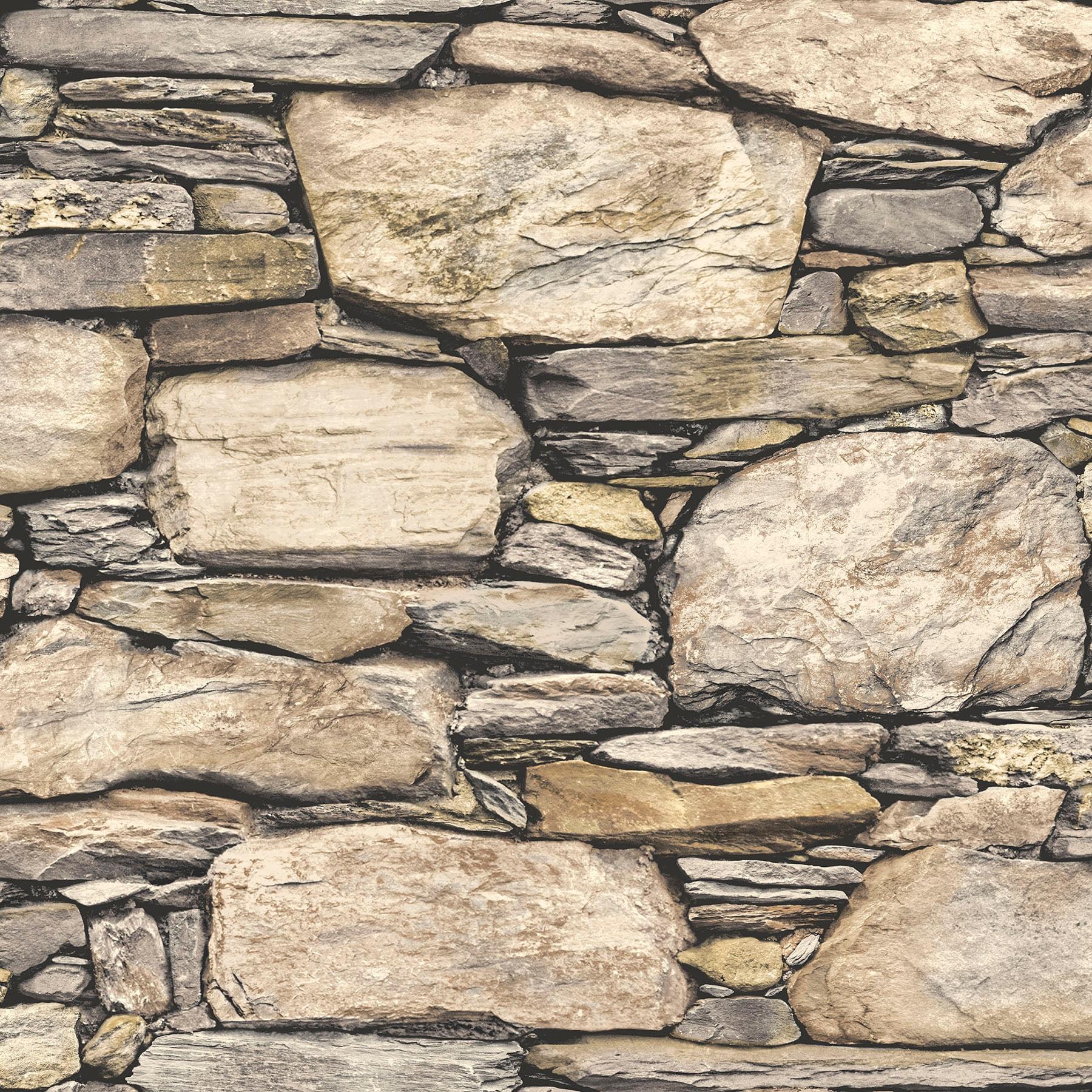 NuWallpaper Hadrian Stone Wall Vinyl Peel And Stick Wallpaper, 216-in by 20.5-in, 30.75 sq. ft.