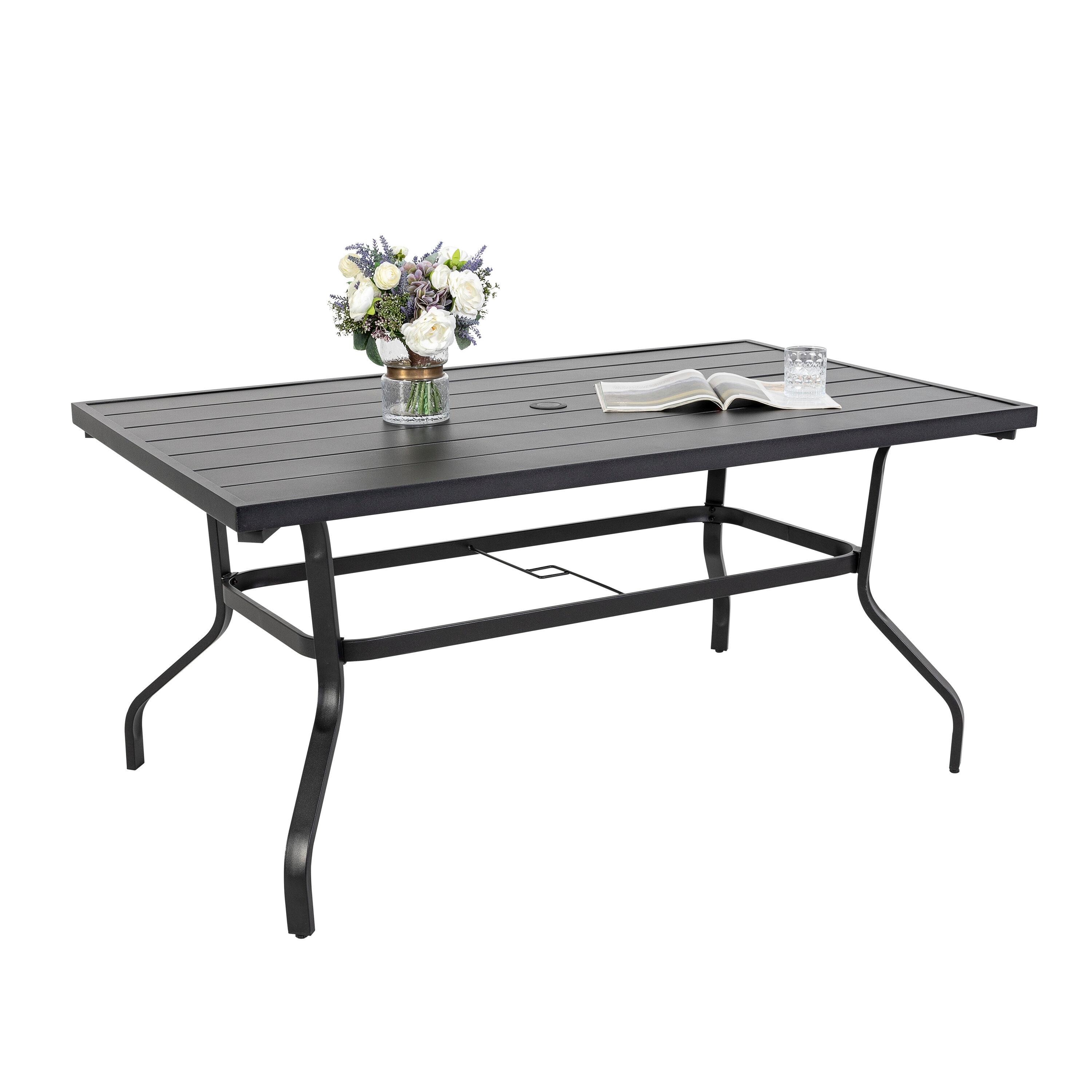 Nuu Garden 7 Piece Outdoor Patio Metal Dining Set with Swivel Cushioned Chairs & Rectangle Table for 6-Person,Black and Red Cushion