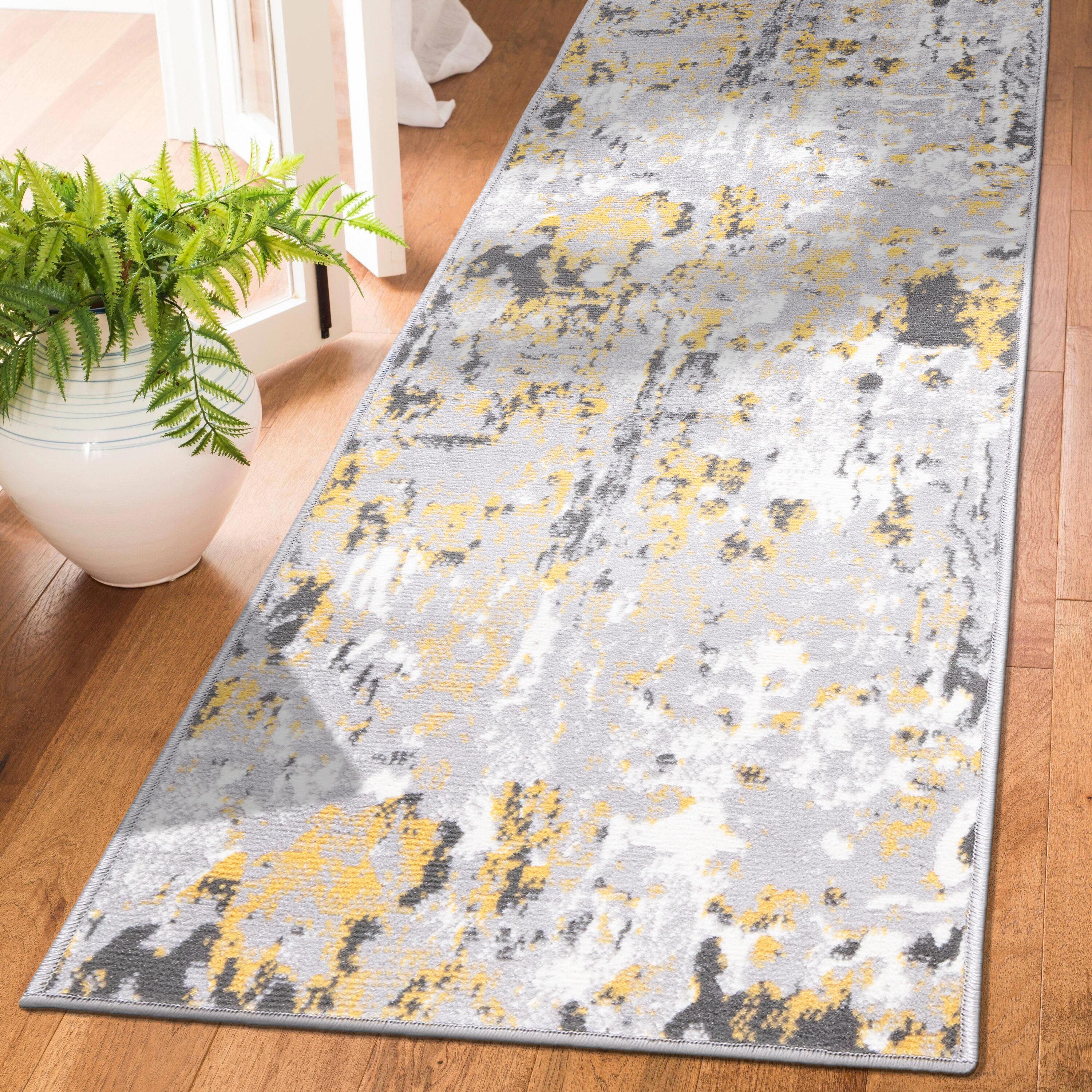 World Rug Gallery Distressed Modern Abstract Area Rug - Yellow 2' x 7'
