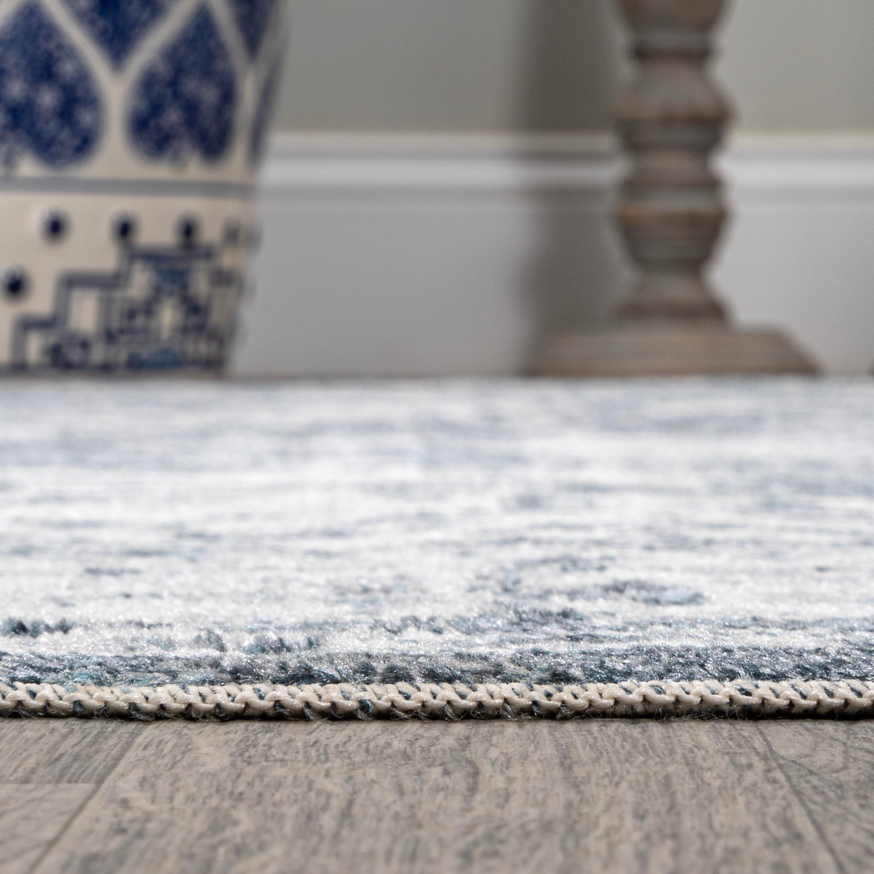 JONATHAN Y Keesha Bold Distressed Medallion Low-Pile Machine-Washable Cream/Blue 5 ft. x 8 ft. Area Rug