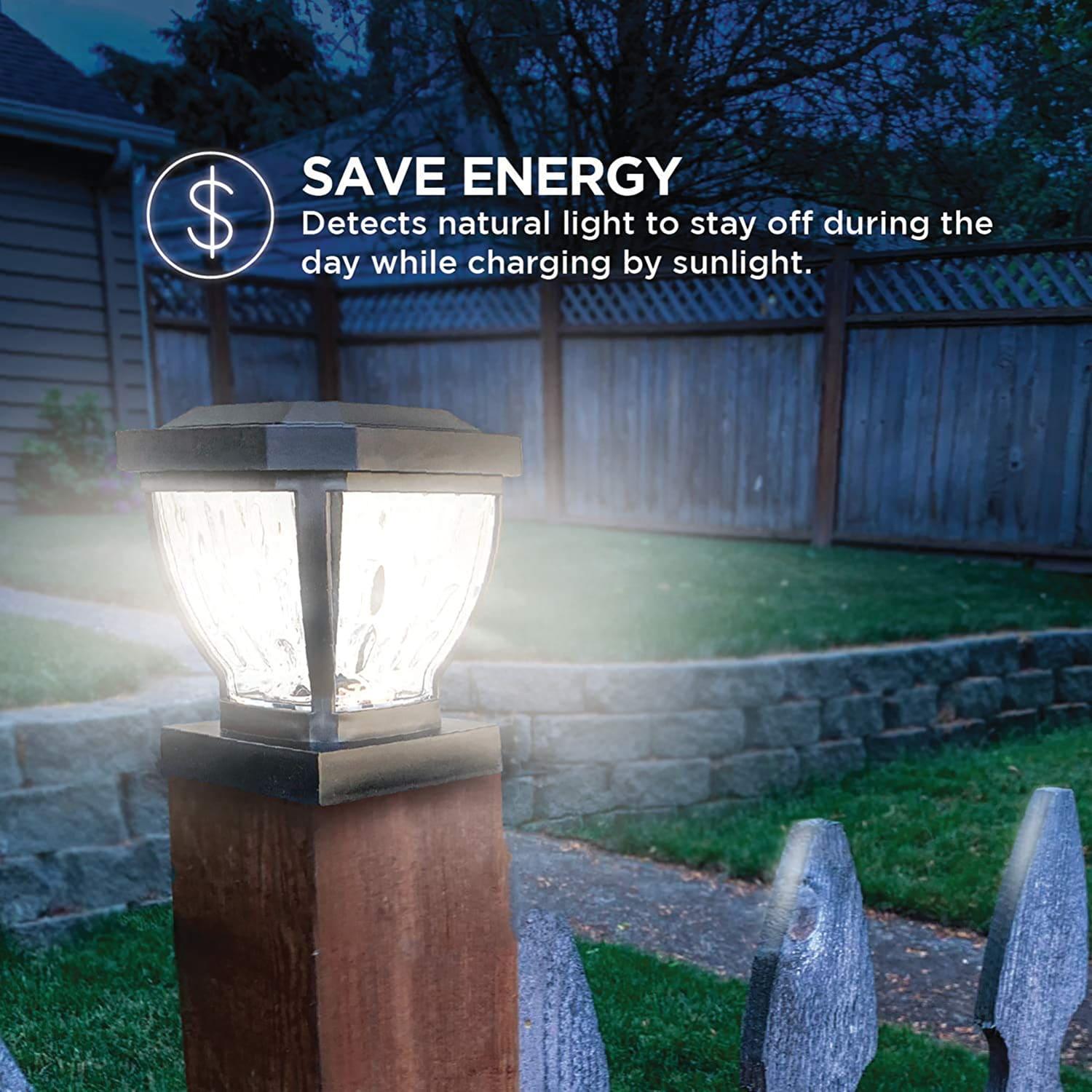 Home Zone Security Solar Powered Integrated LED Fence Post Cap Light 4 In. X 4 In. with Base Adapter Included Pack (Set of 2)