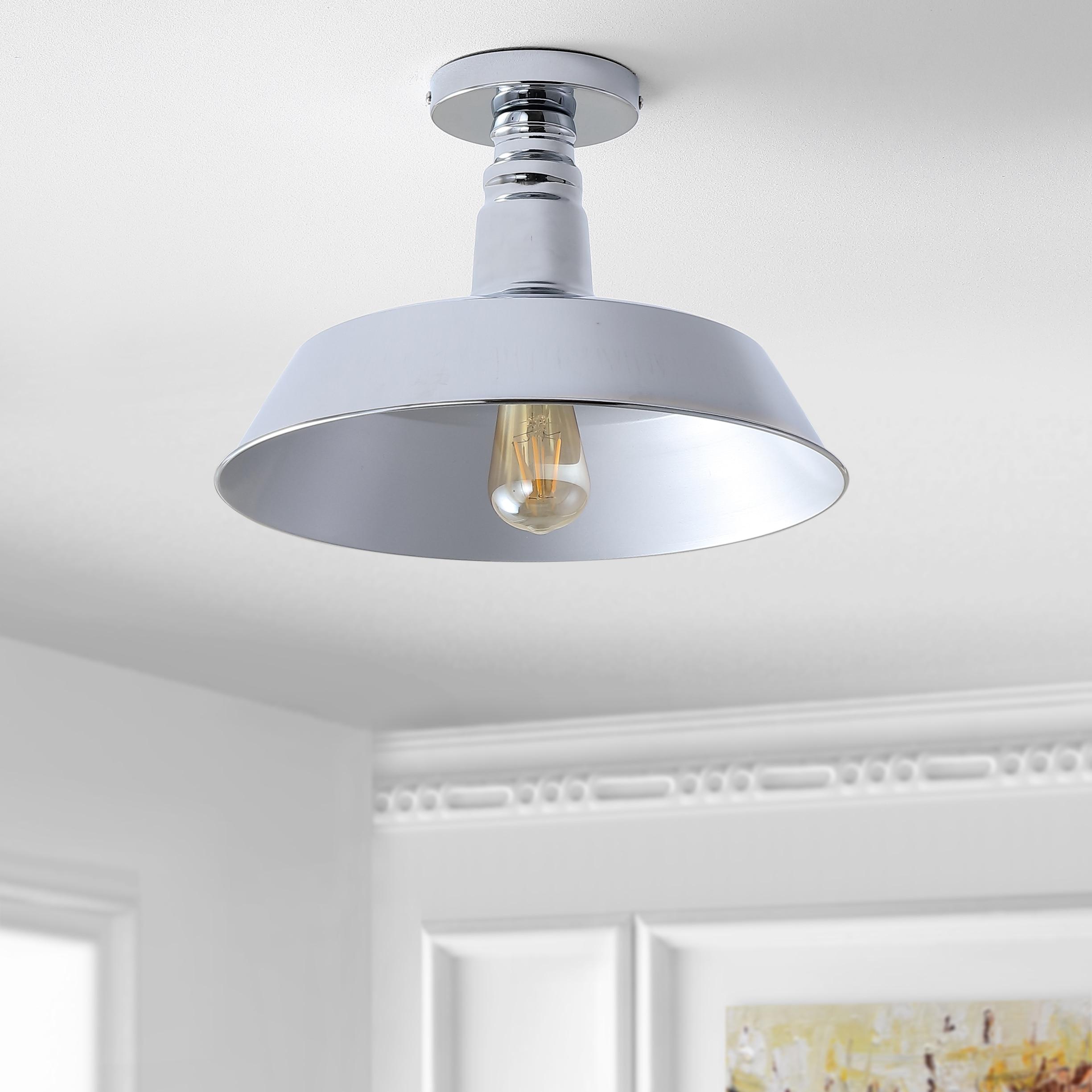 JONATHAN Y JYL9516B Cassidy 14" Metal LED Semi-Flush Mount, 2700K, Farmhouse, Rustic, Industrial, Coastal, Cottage, Transitional, Scandinavian, Dining Room, Kitchen, Foyer, Hallway, Chrome