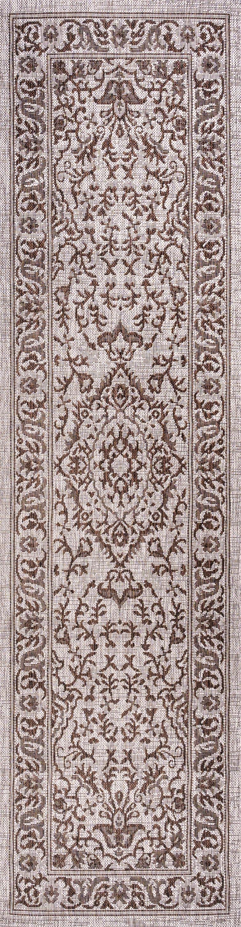 2'x10' Jerash Ornate Medallion Indoor/Outdoor Runner Rug, Brown/Beige - JONATHAN Y