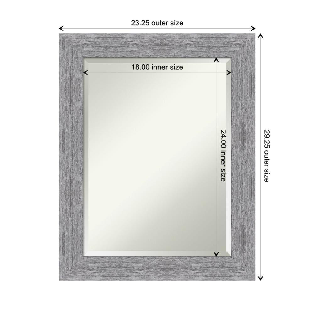 Amanti Art Beveled Bathroom Wall Mirror - Bark Rustic Char Frame Bark Rustic Grey Outer Size: 23 x 29 in Silver, Brown, Grey