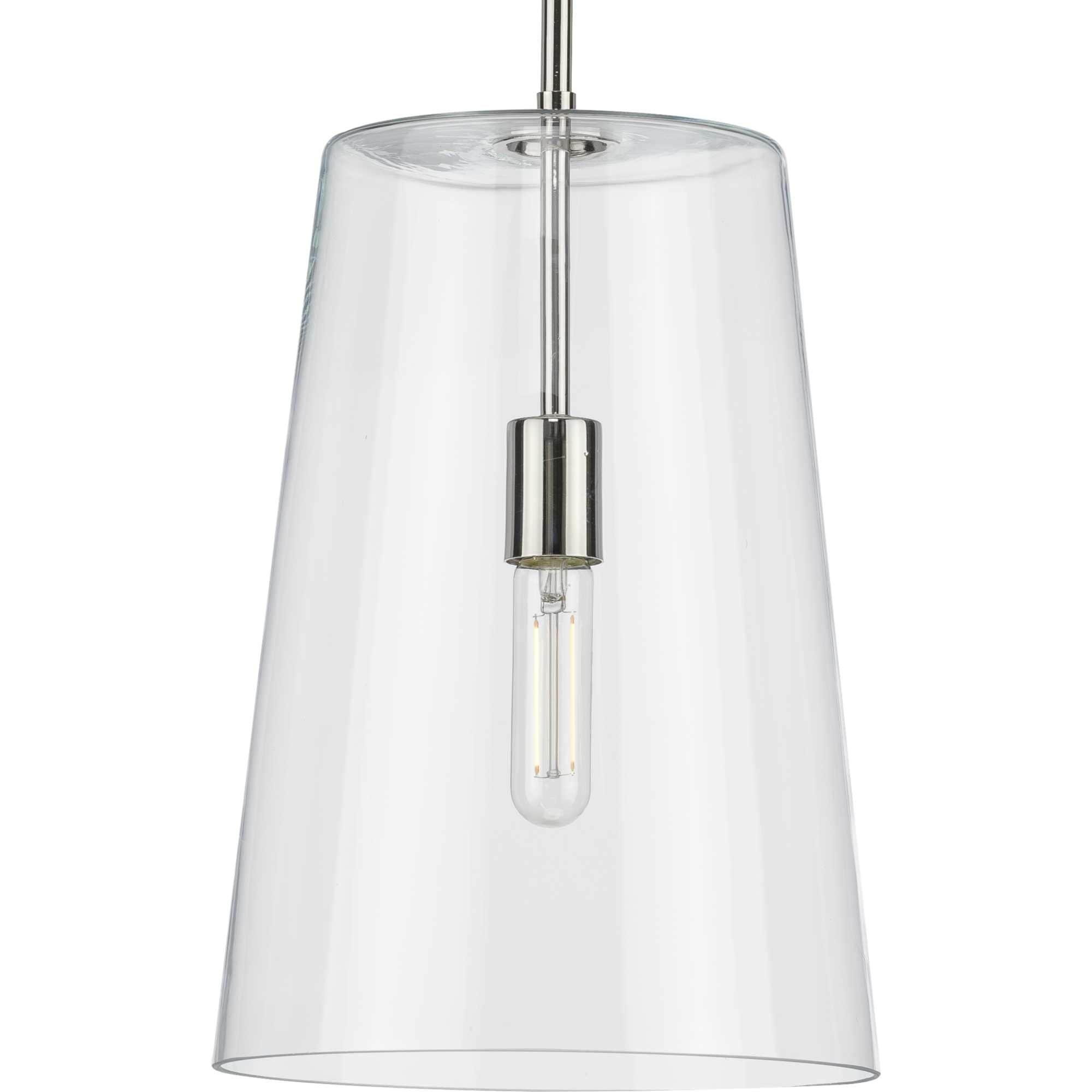 Progress Lighting Clarion 1-Light Pendant, Polished Nickel, Clear Glass Shade