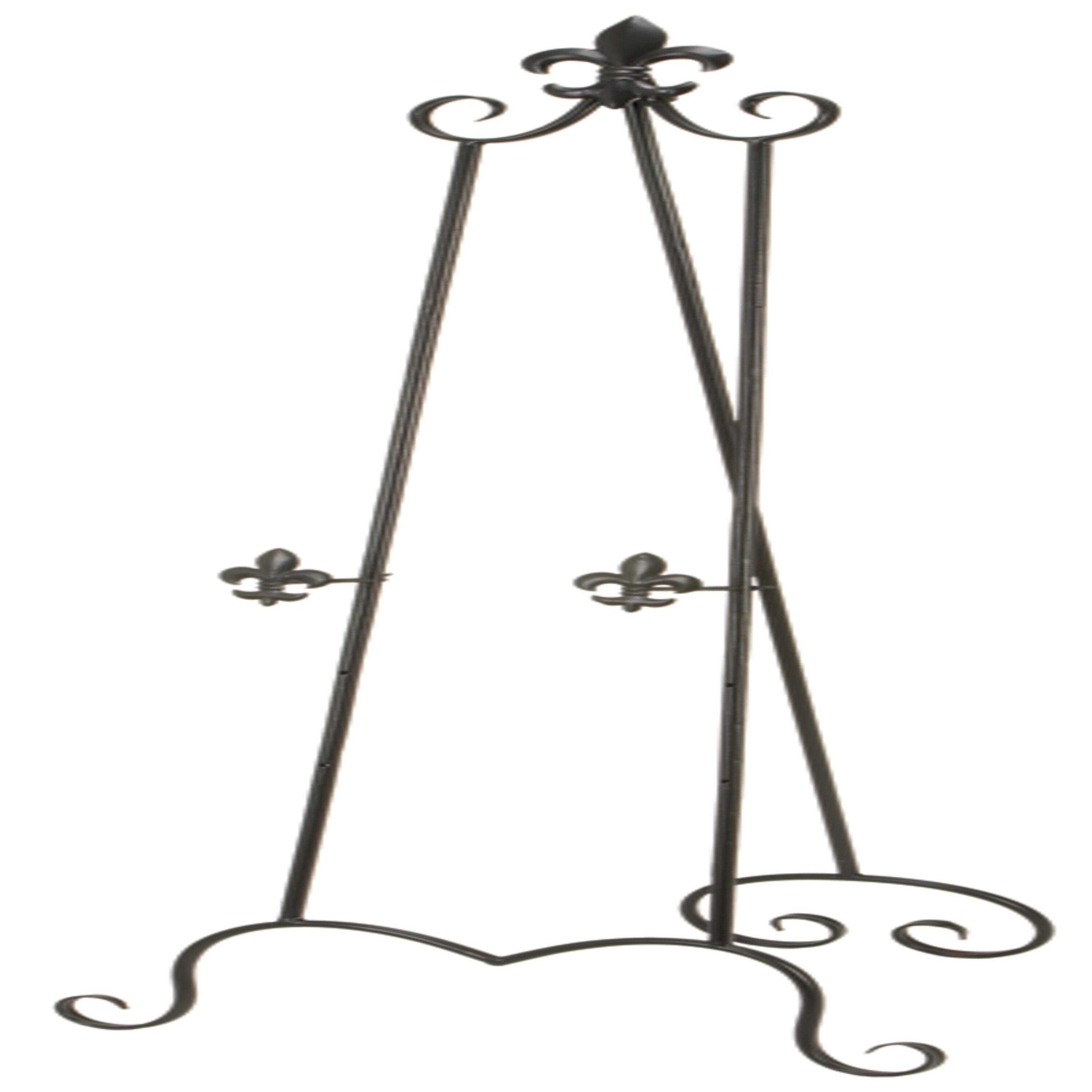 Black Iron Adjustable Floor Easel with Scroll Accents