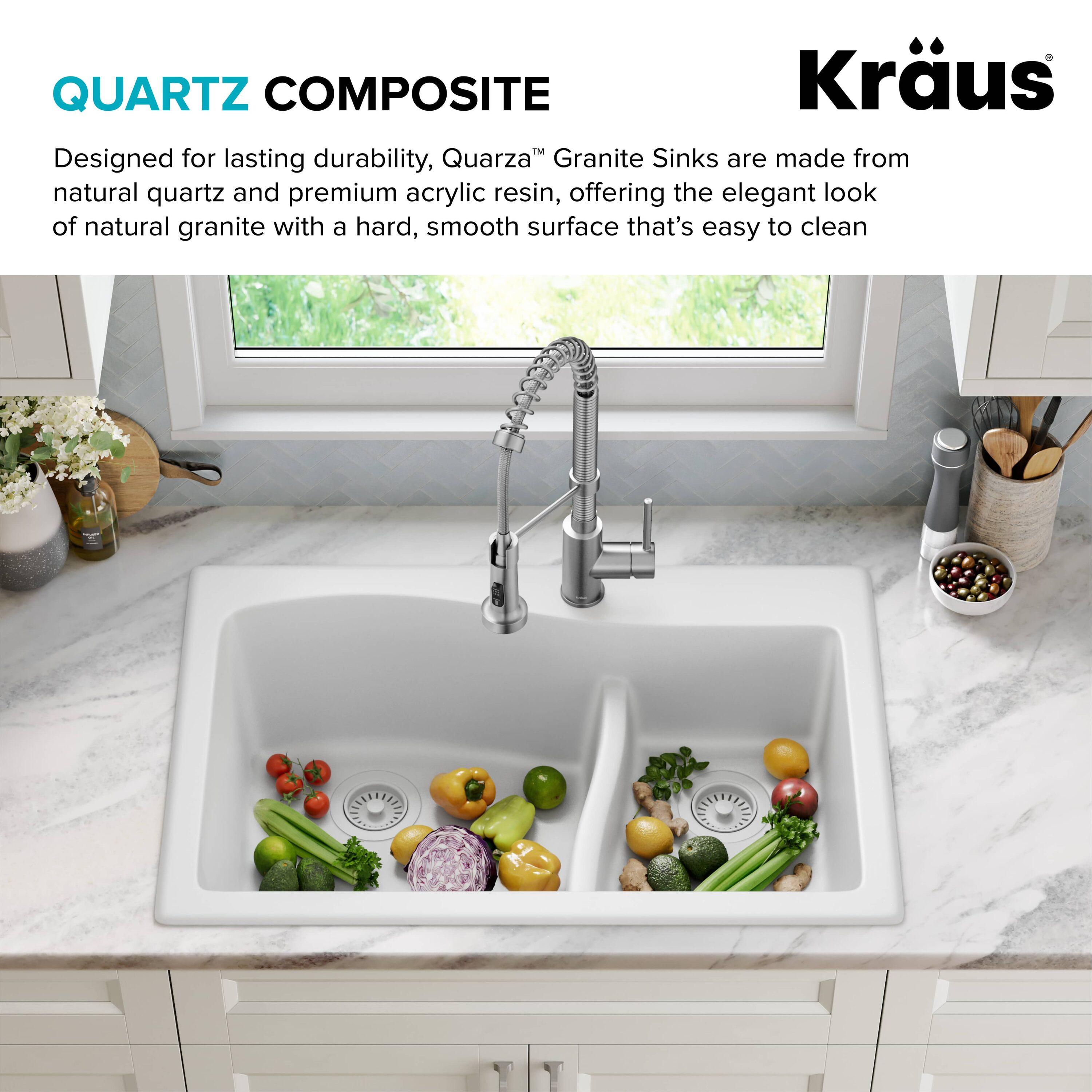 Kraus KRAUS Quarza™ 33" L Dual Mount 60/40 Double Bowl Granite Kitchen Sink KGD-442WHITE