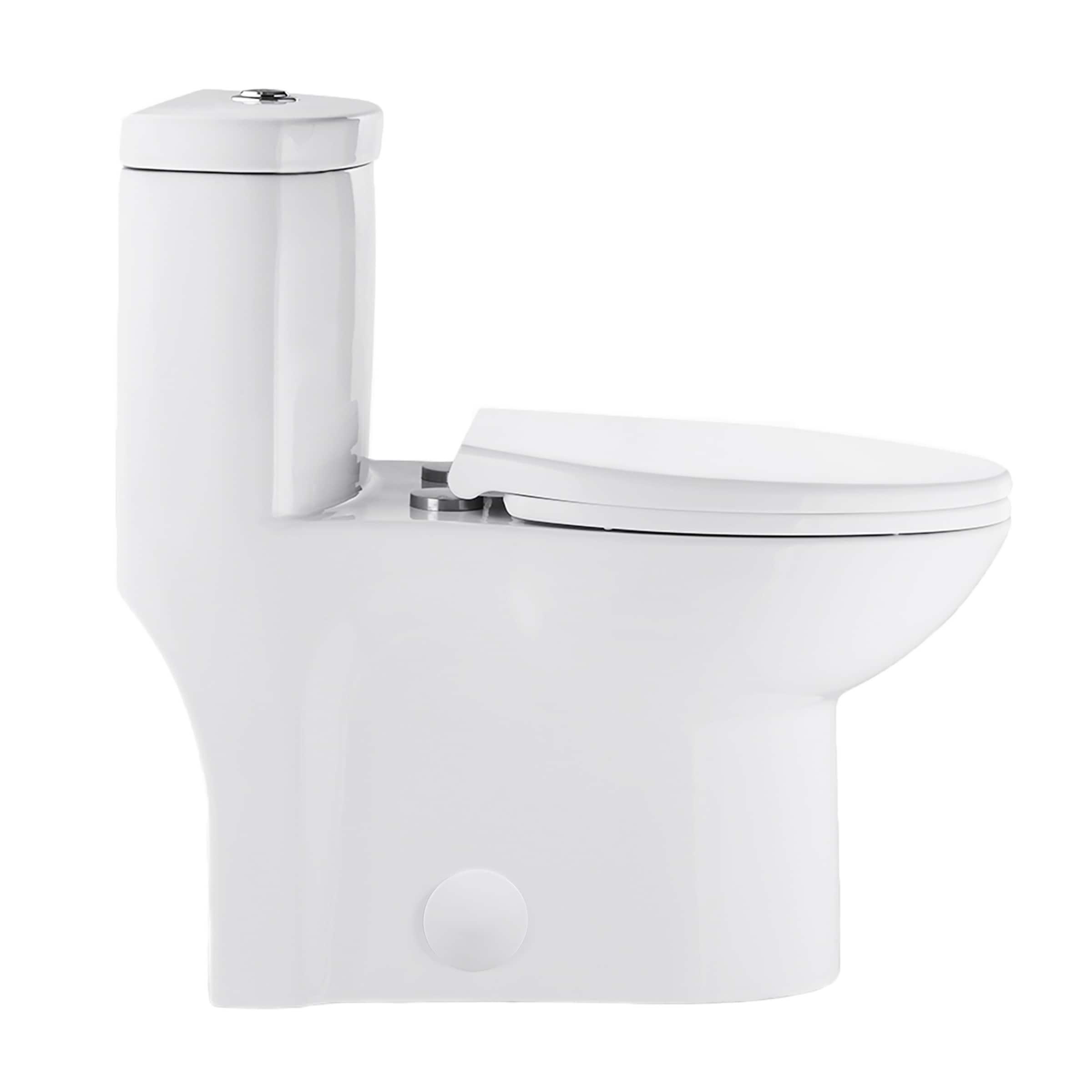 Swiss Madison Besanxcon Glossy White Elongated Standard height 12-in Rough-In 1.6 GPF Touchless Smart Compatible Slow Close Feature 1-piece Toilet