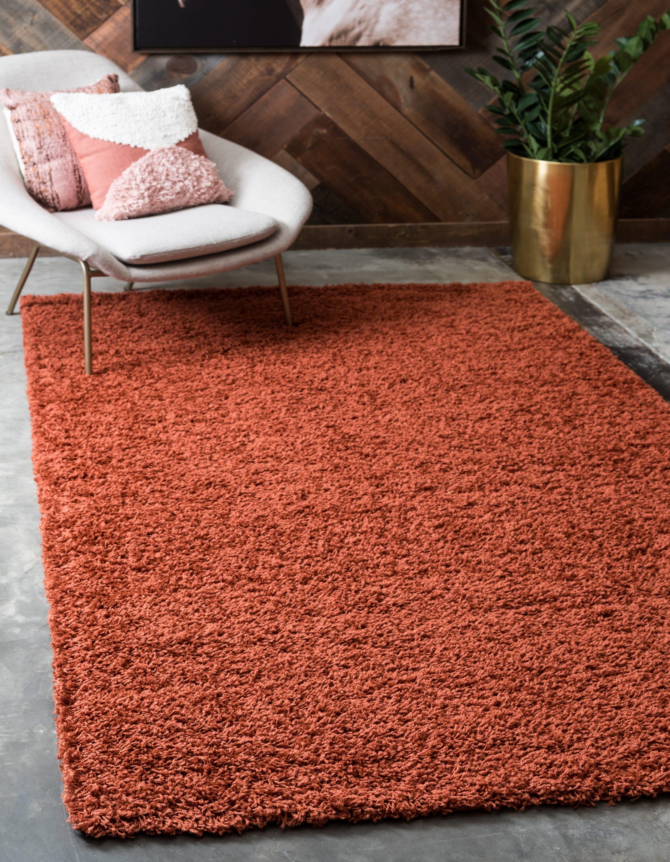 Unique Loom 6' 1 x 9' 0 Rectangle Solid Shag Terracotta Area Rug