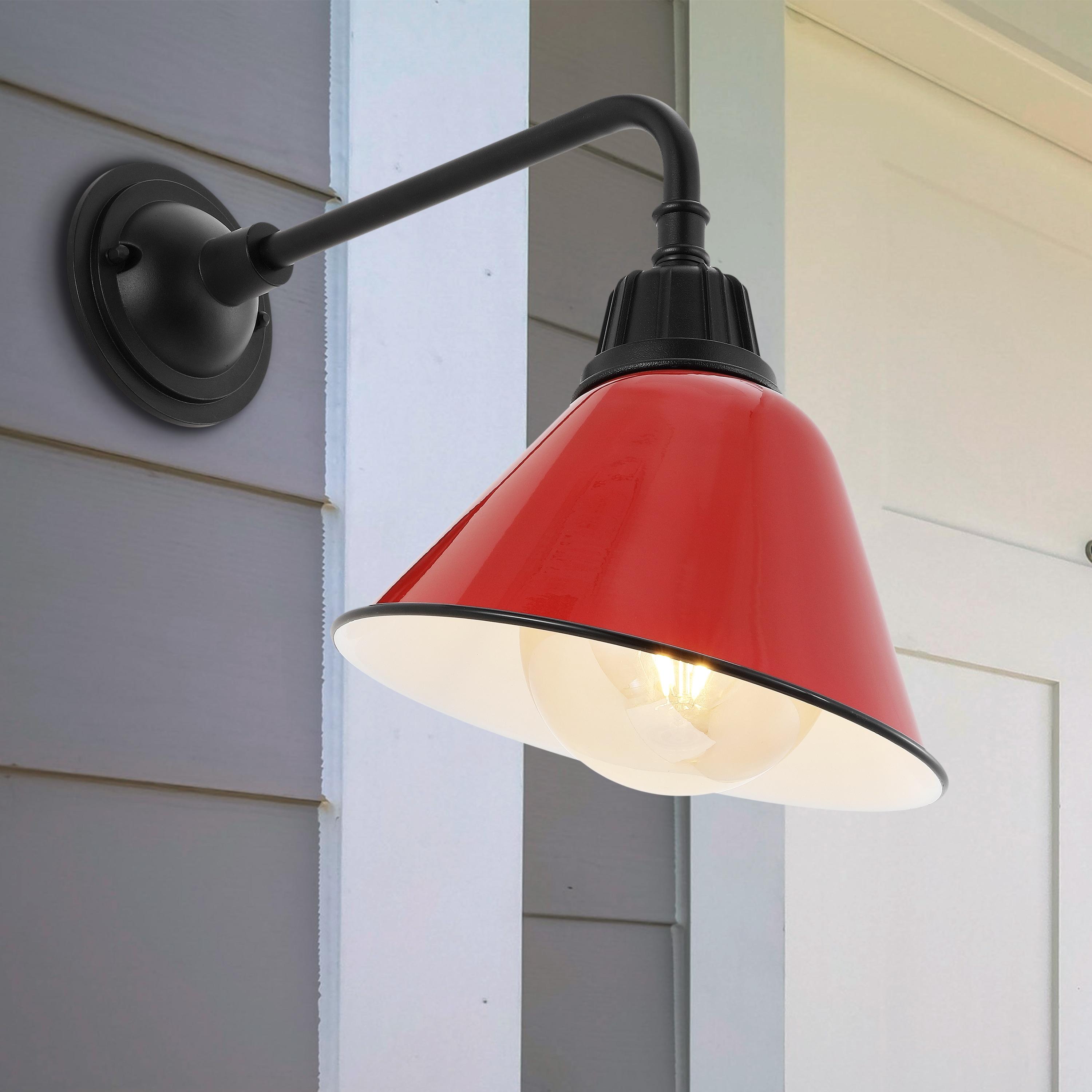 Croydon 9.63 in. Red 1-Light Farmhouse Industrial Indoor/Outdoor Iron LED Gooseneck Arm Outdoor Sconce