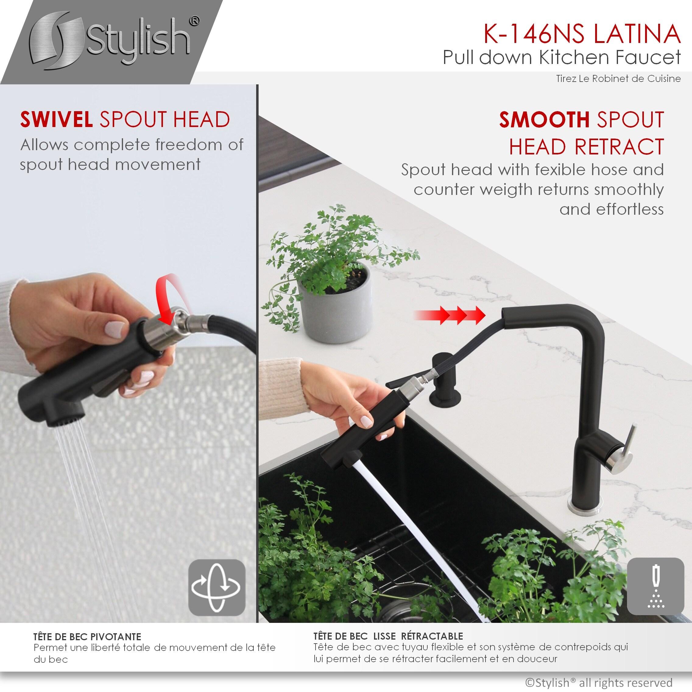 Modern Faucet Stylish Latina One-Handle Pull Down Kitchen Faucet