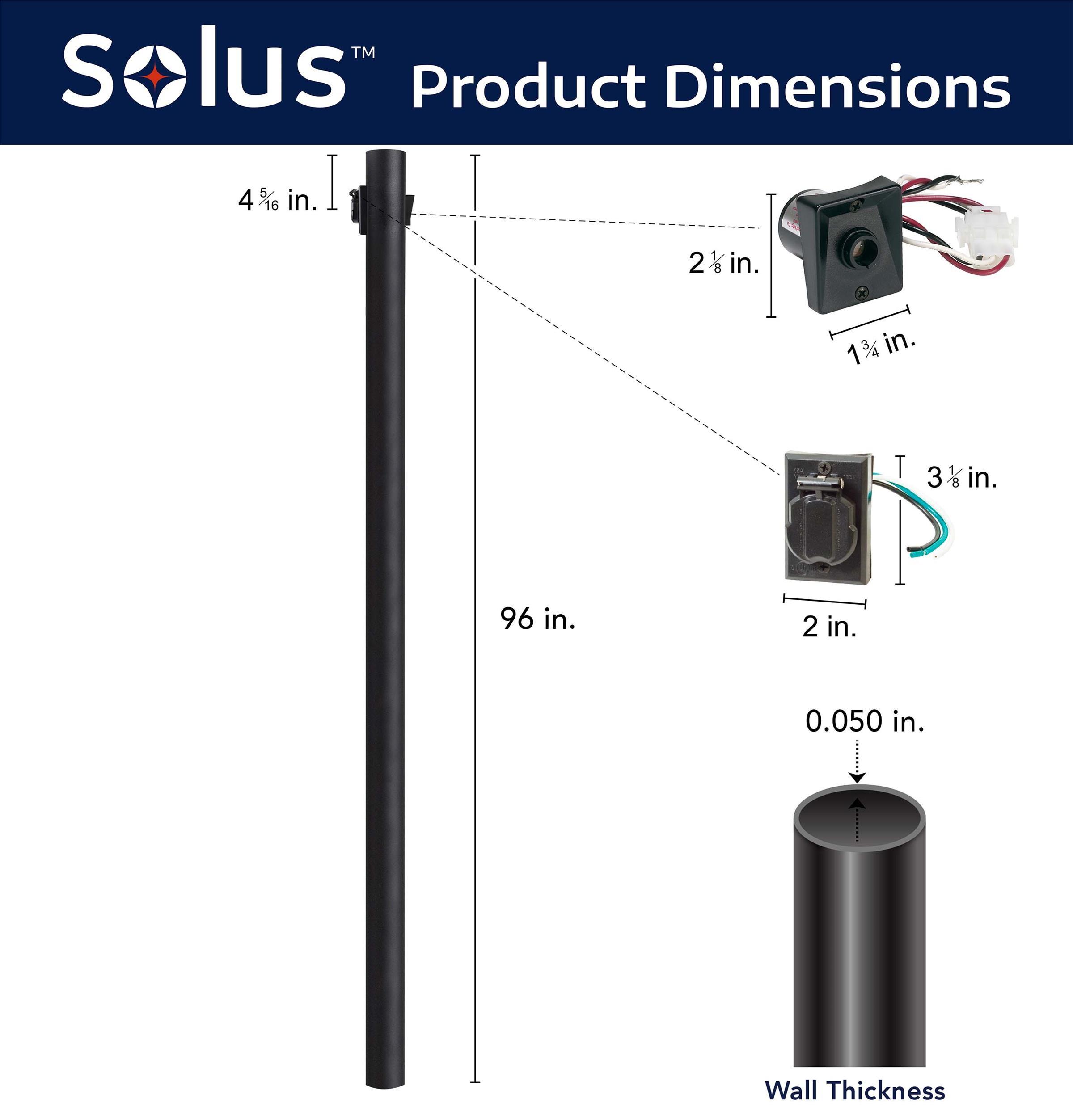 Solus 8 ft. Black Aluminum Outdoor Lamp Post with Outlet