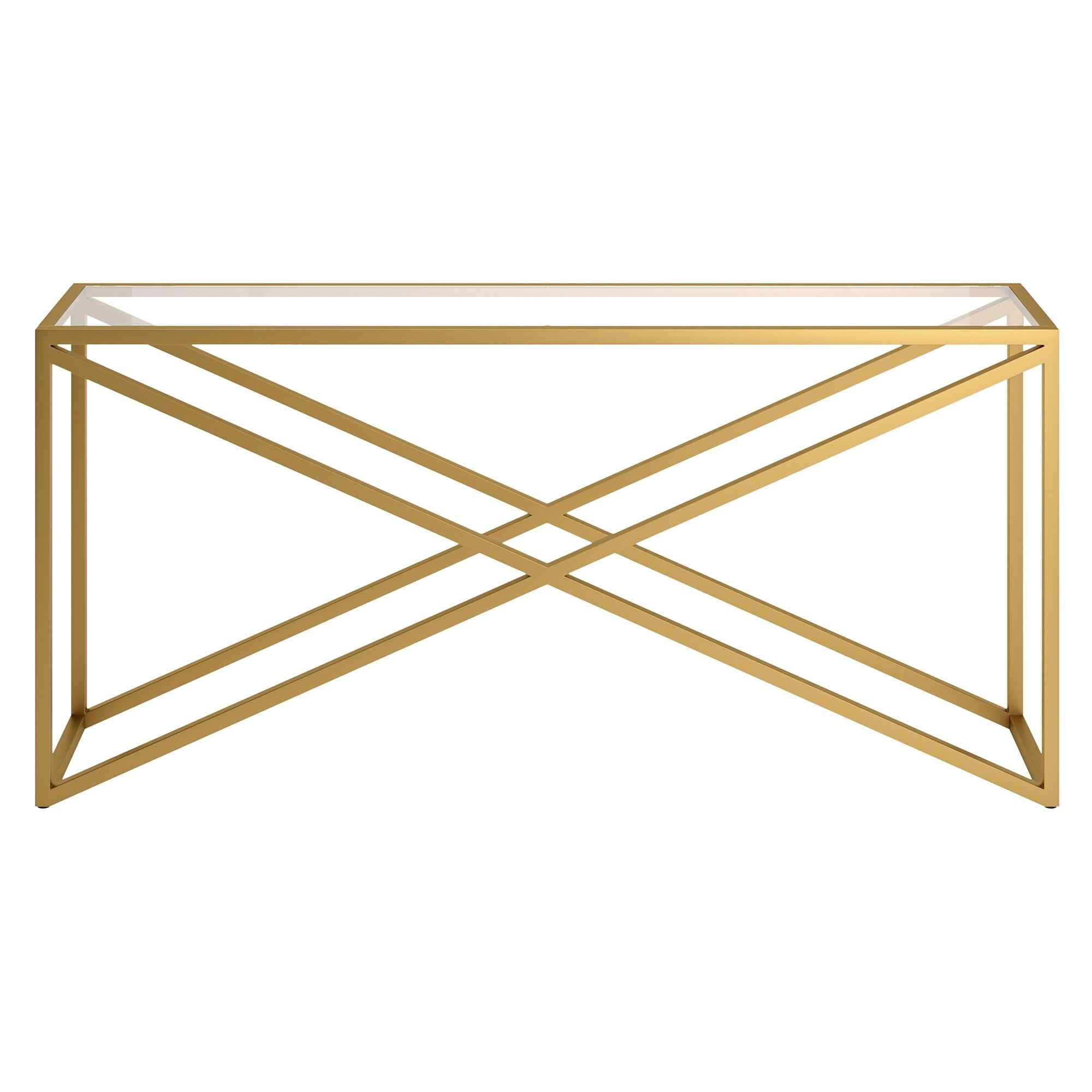 Brass and Glass 64" Geometric Console Table