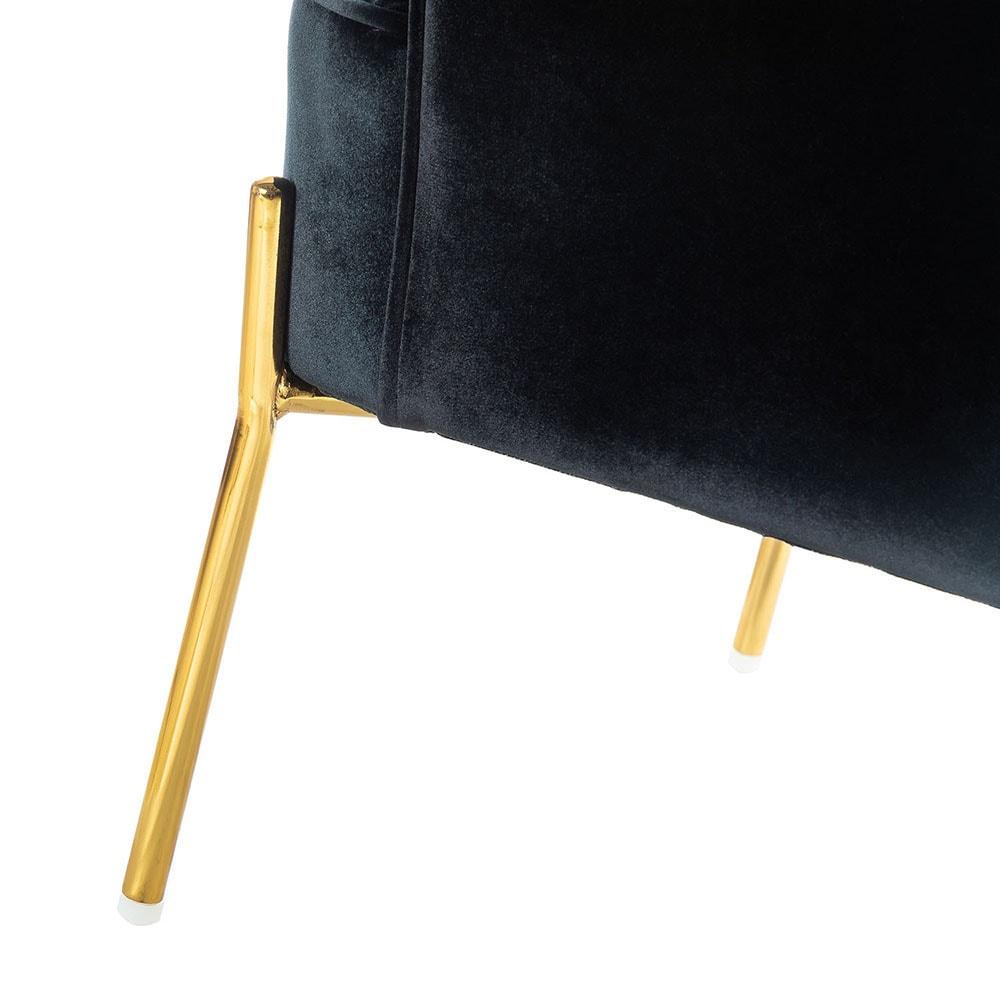 Elegant Black Velvet Curved Backrest Accent Chair with Golden Metal Legs
