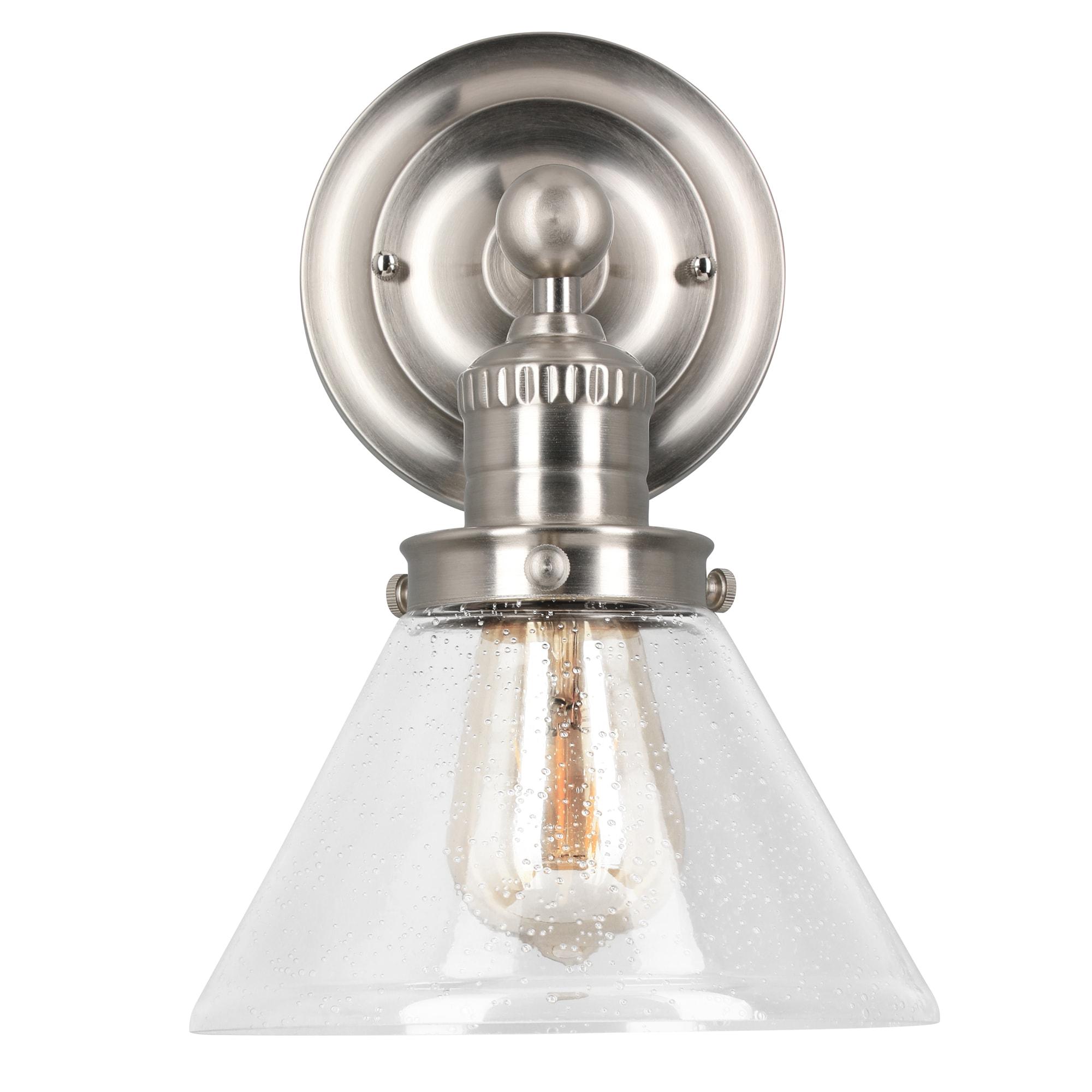 Design House 589028-SN Augustin Transitional 1-Light Indoor Dimmable Wall Light Fixture with Clear Seedy Glass Shade for Kitchen Hallway Bedroom Bathroom, Satin Nickel