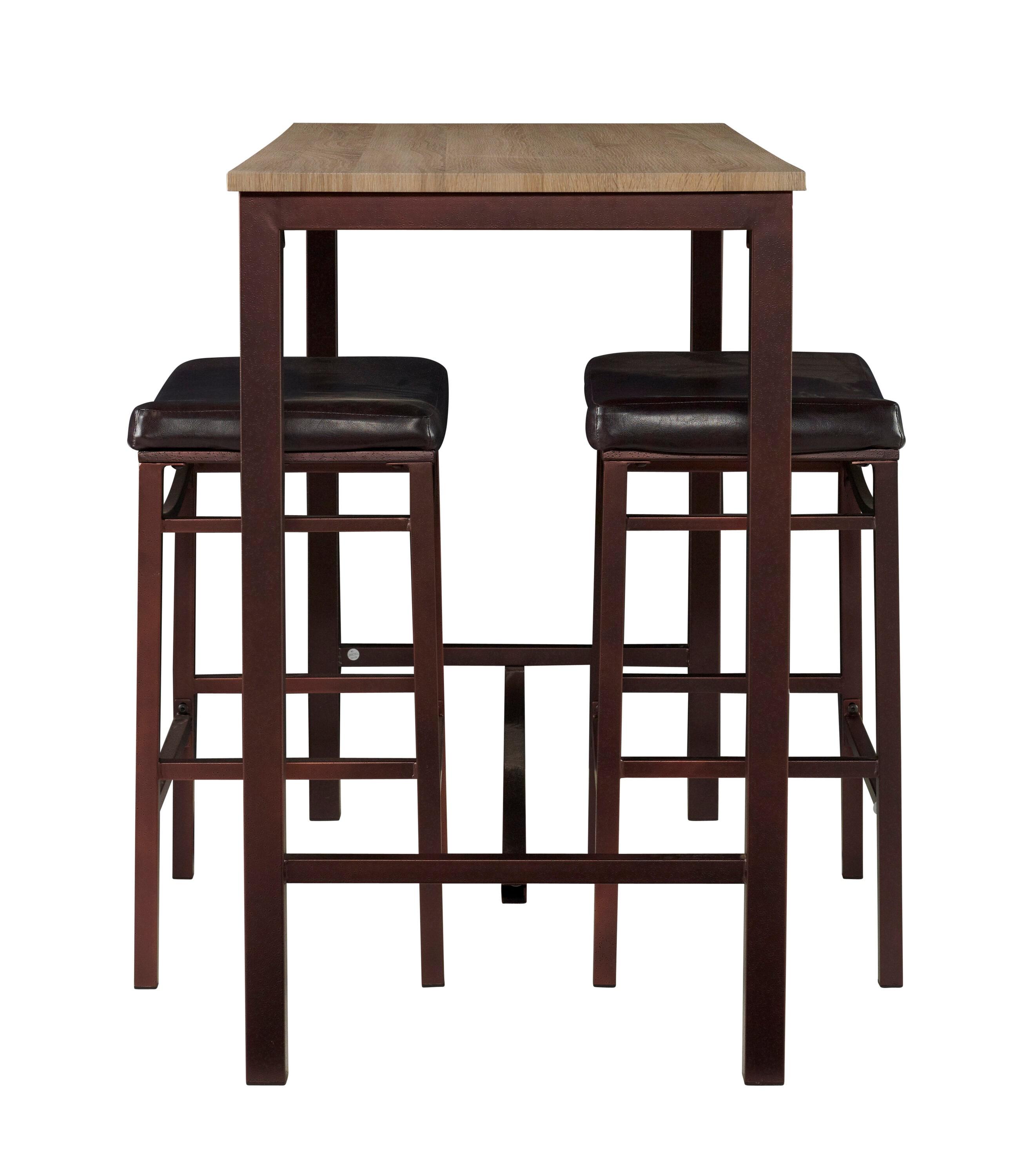 Linon 3pc Betty Faux Leather Stools Wood Pub Dining Set Wood/Brown: Counter Height, Padded Seat