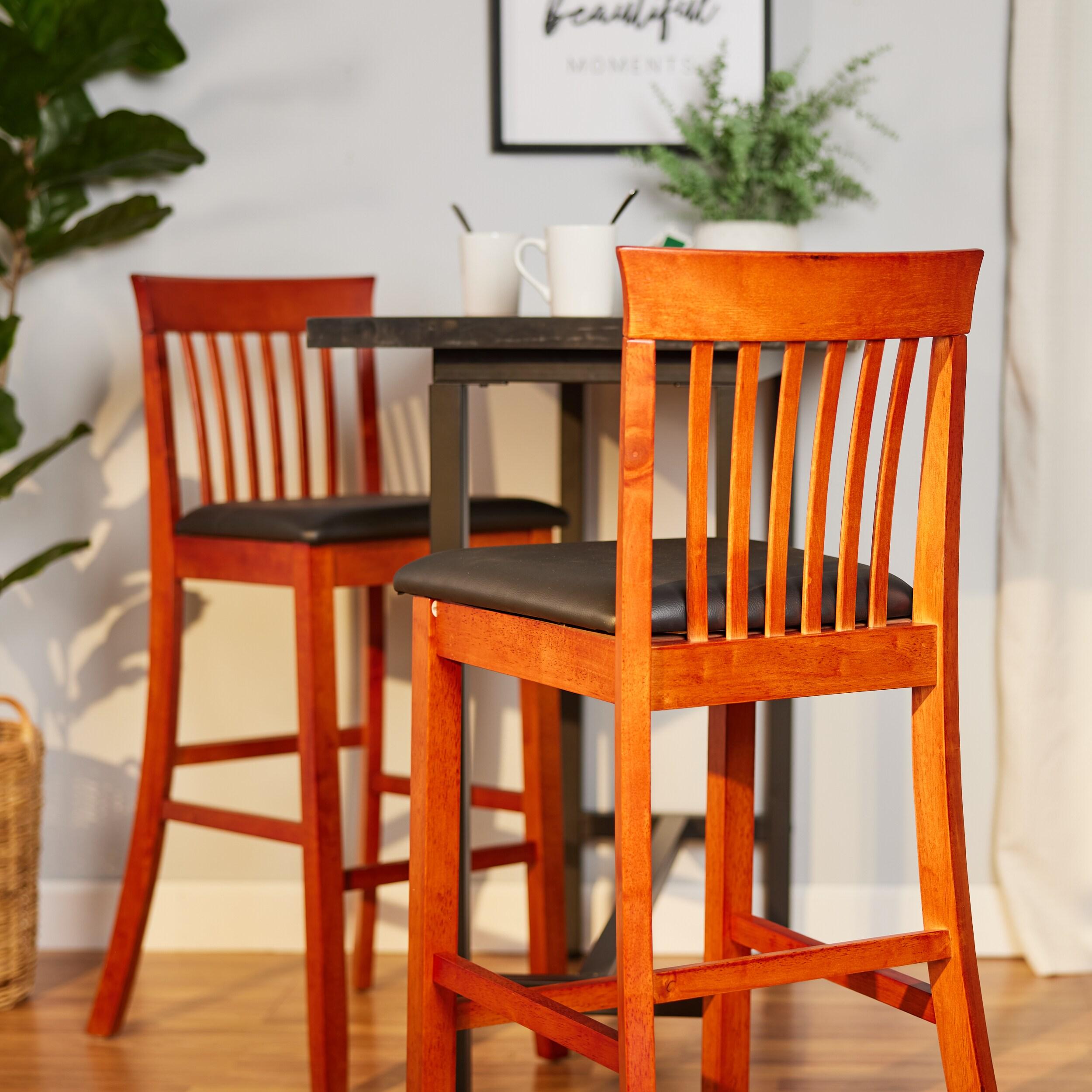 30" Torino Craftsman Padded Seat Barstool Hardwood/Dark Cherry - Linon: Rubberwood, 31" High