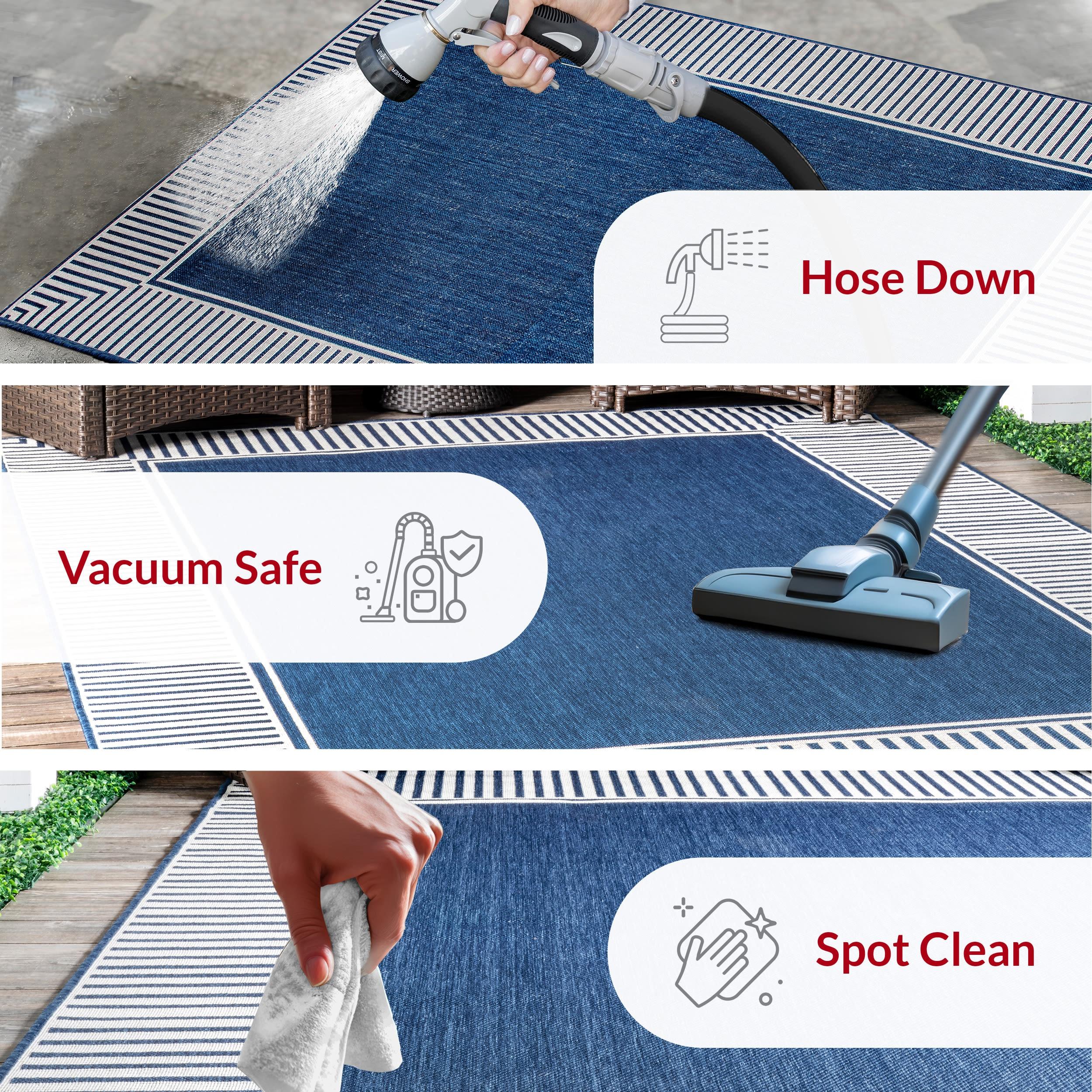 nuLOOM 4' x 6' Outdoor Area Rug, Stain Resistant, Weather Resistant, High Traffic, Patio, Balcony, Outside, Living Room, Dining Room, Asha Navy
