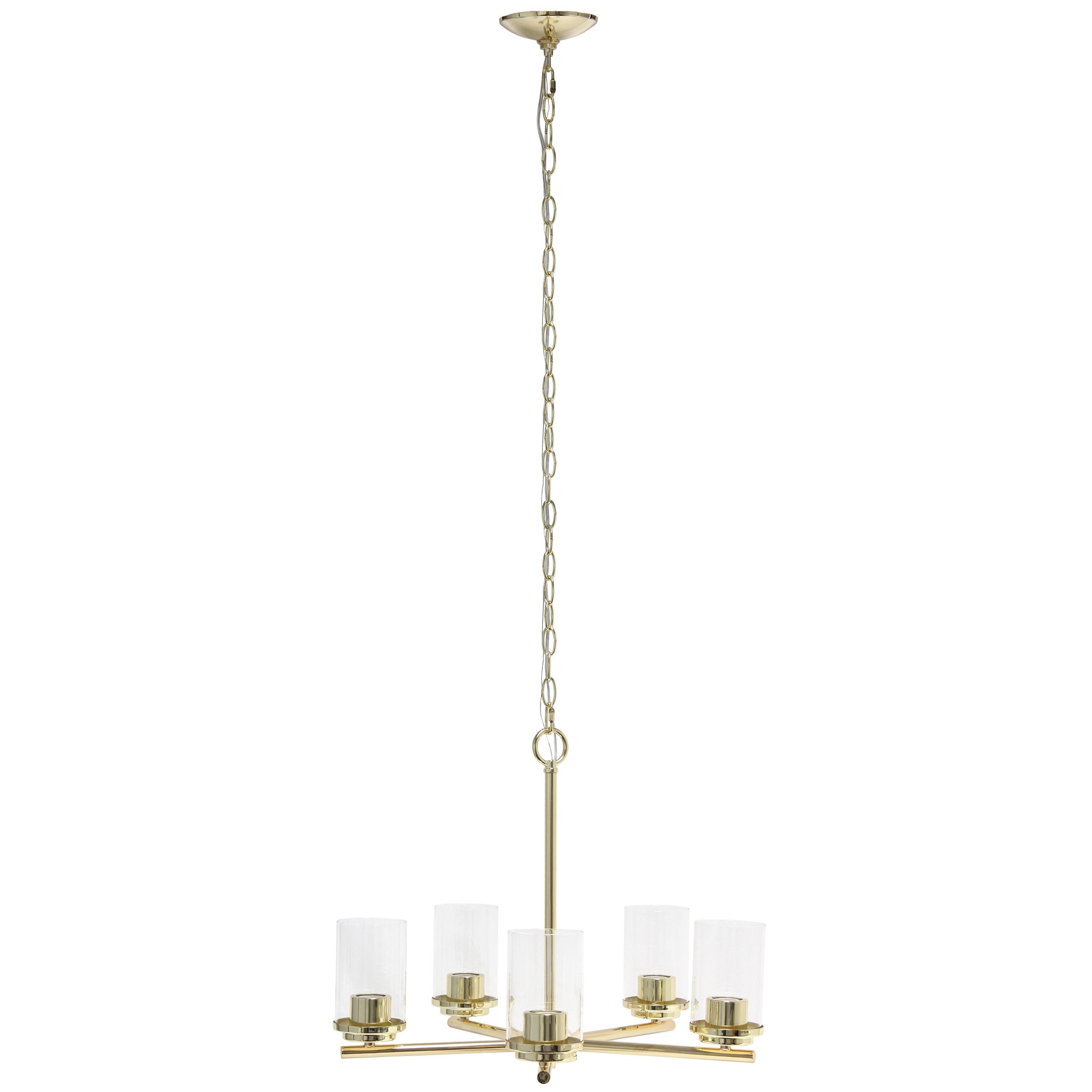 Lalia Home 5-Light 20.5" Classic Contemporary Clear Glass/Metal Hanging Pendant Gold : UL Listed, Adjustable Height