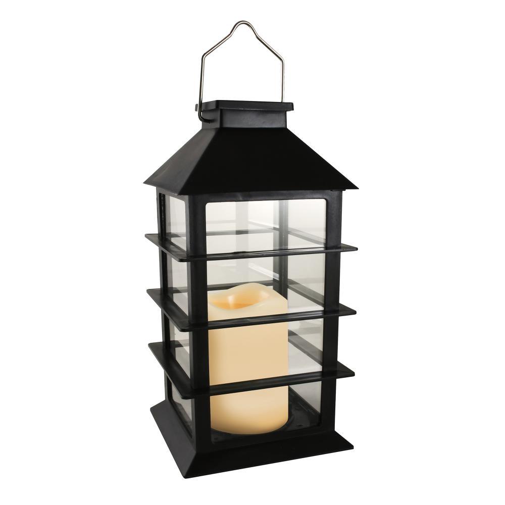 LumaBase Solar Powered Lantern with LED Candle - Horizontal Black
