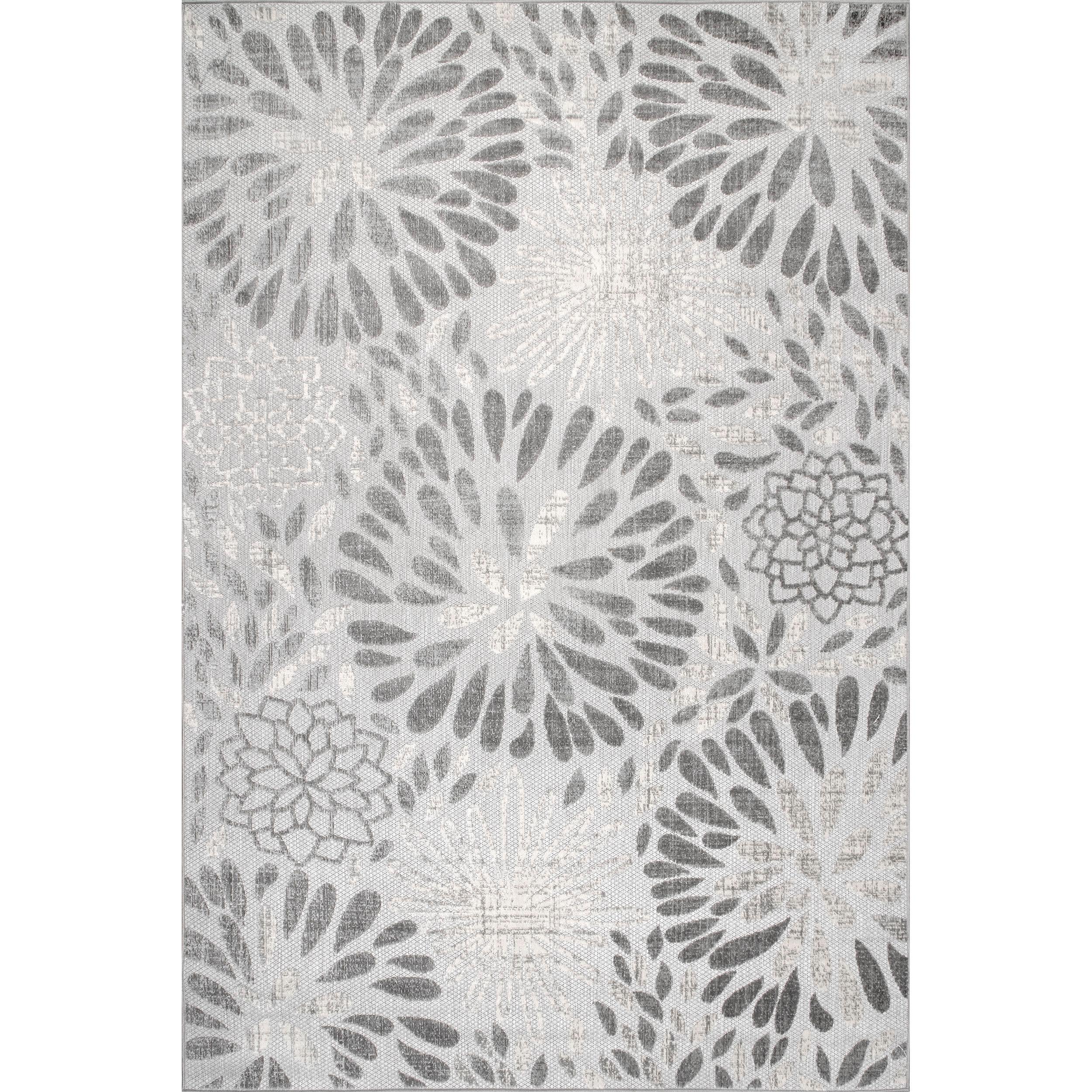 Nuloom Monique Floral & Paisley 5x8 Indoor/Outdoor Area Rug for Living Room Patio Deck Front Porch Kitchen, Light Grey/Ivory