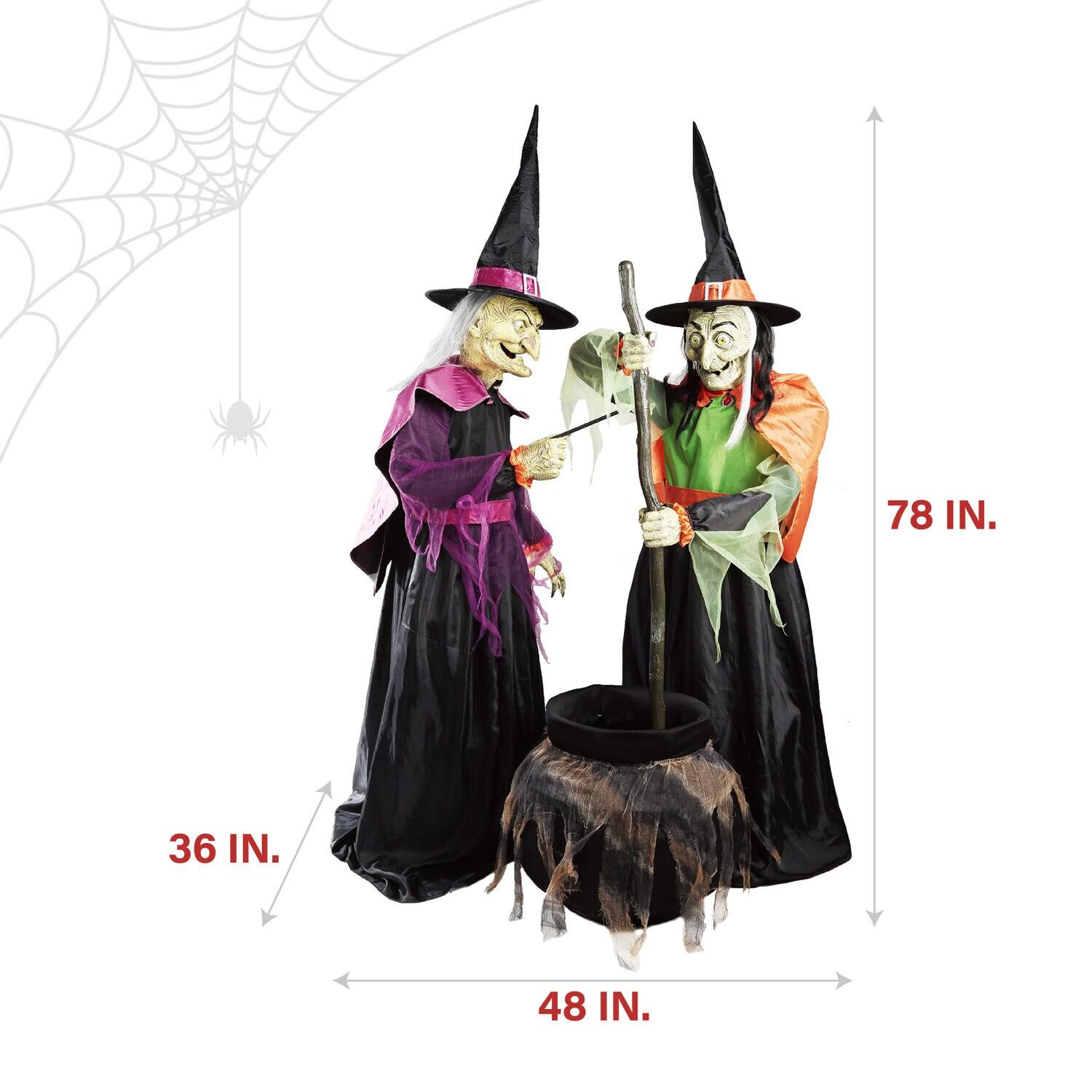 Haunted Hill Farm Haunted Hill Farm Motion-Activated Wicked Cauldron Witches, Plug-In Talking Halloween Animatronic