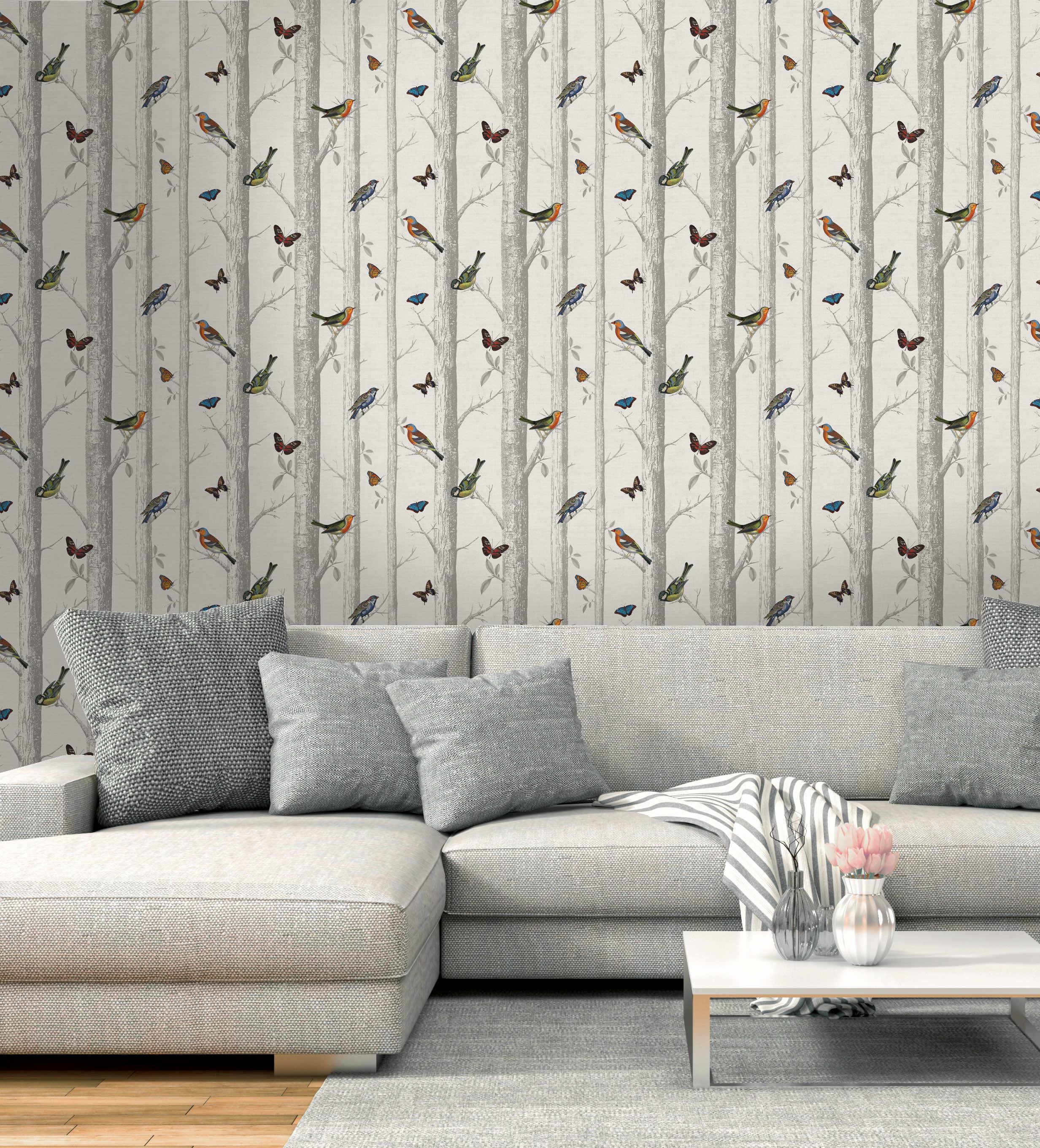 Epping Birds and Trees White Multi Wallpaper