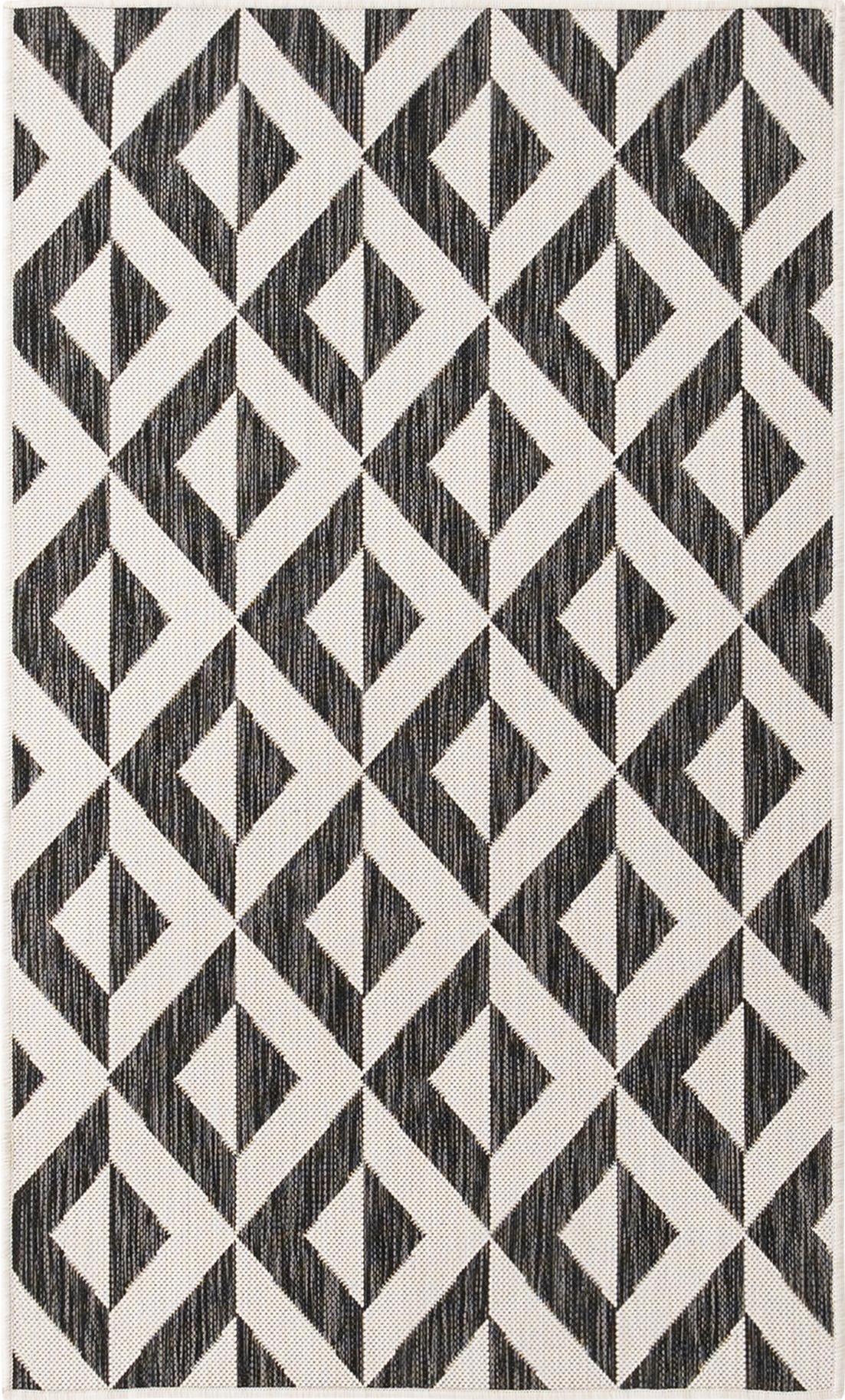Rugs.com Jill Zarin Outdoor Collection Rug – 3' 3 x 5' 3 Charcoal Gray Flatweave Rug Perfect For Entryways, Kitchens, Breakfast Nooks, Accent Pieces