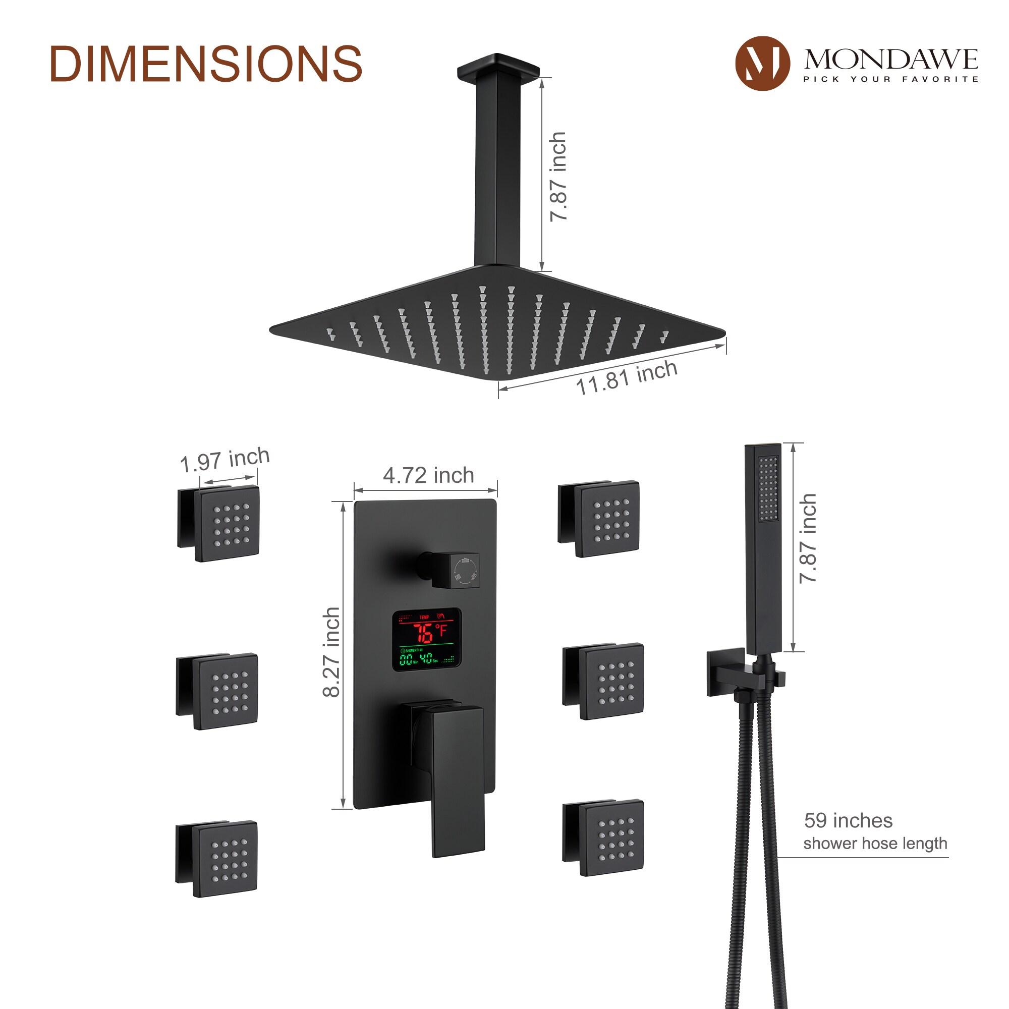 mondawe Herathena Wall Mounted Luxury Shower System with Digital Display (Rough-in Valve Included) WF6025BI-12BL