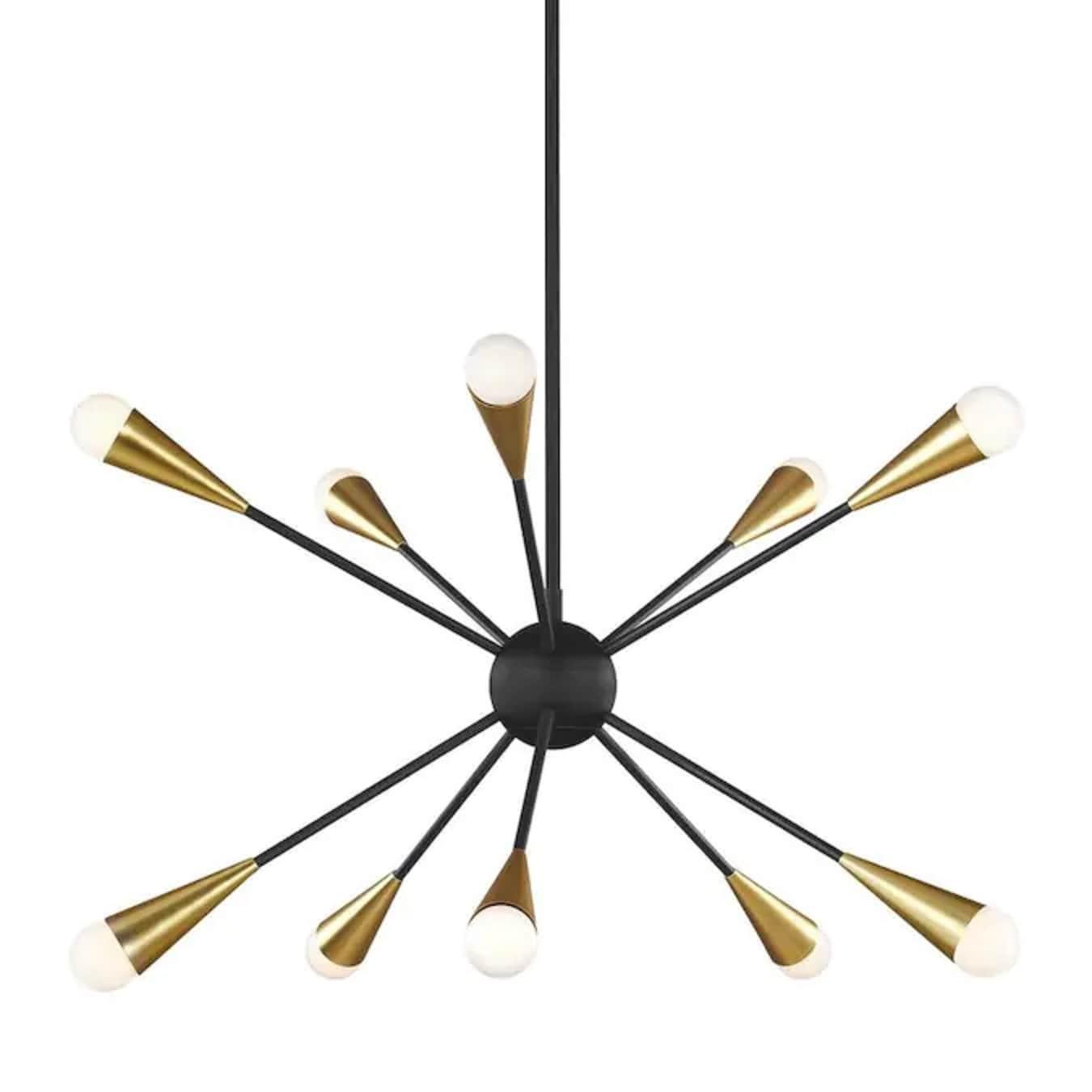Midnight Black 10-Light Sputnik Chandelier with Brass Accents