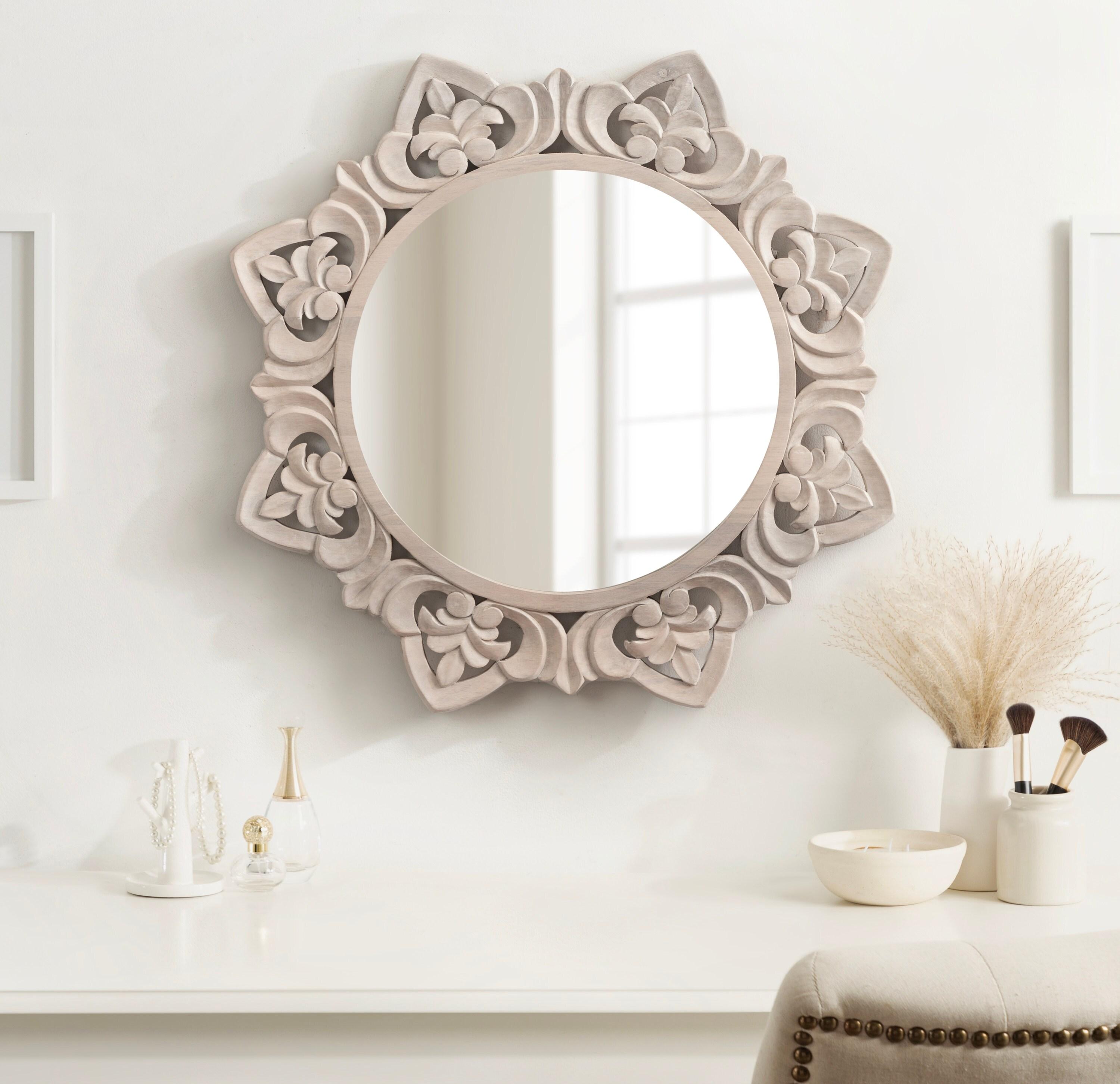 Kate & Laurel All Things Decor 28"x28" Meera Carved Wood Mirror Brown: Artisan Starburst, No Assembly